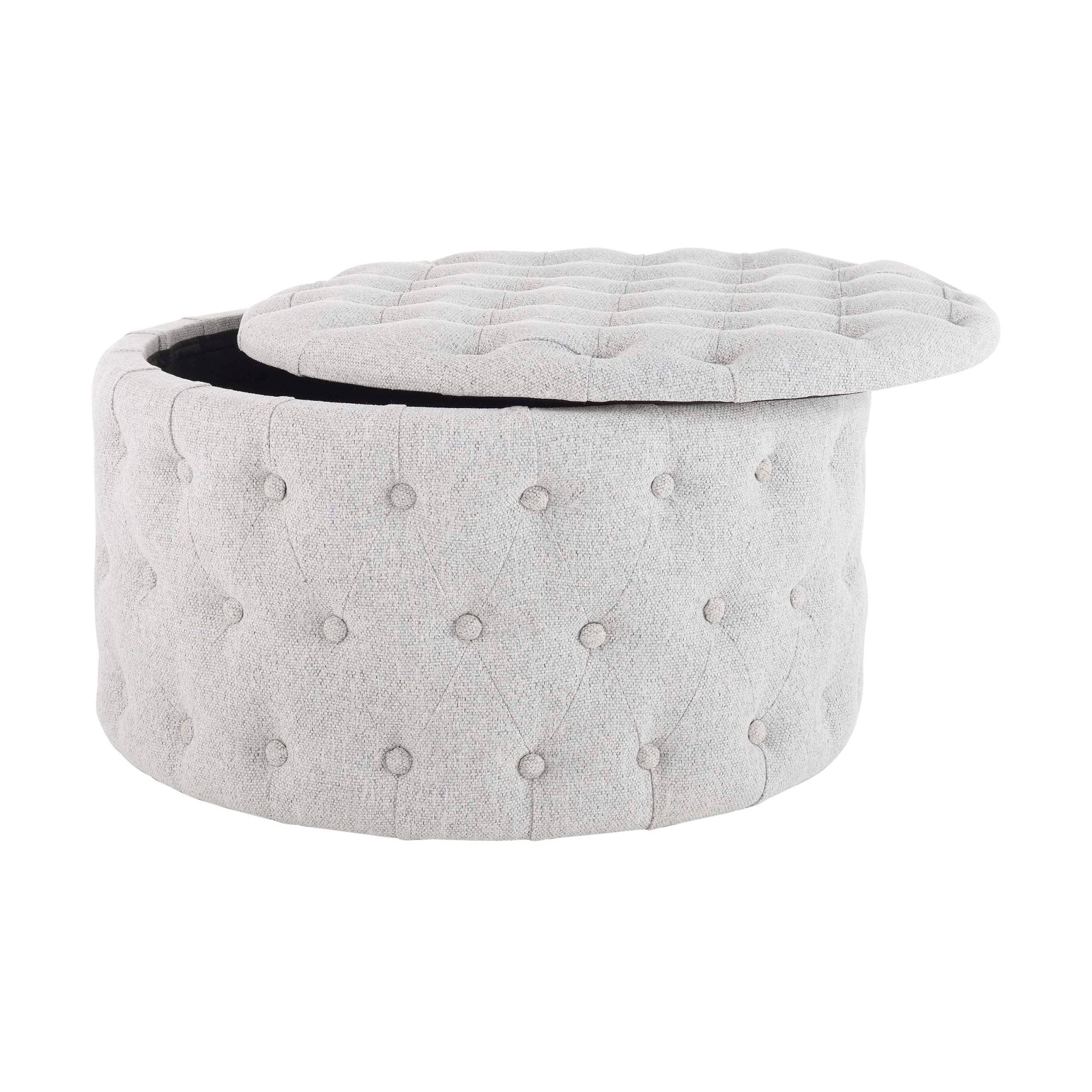Paisley Buttoned Round Storage Pouffe - Light Grey - Image 3