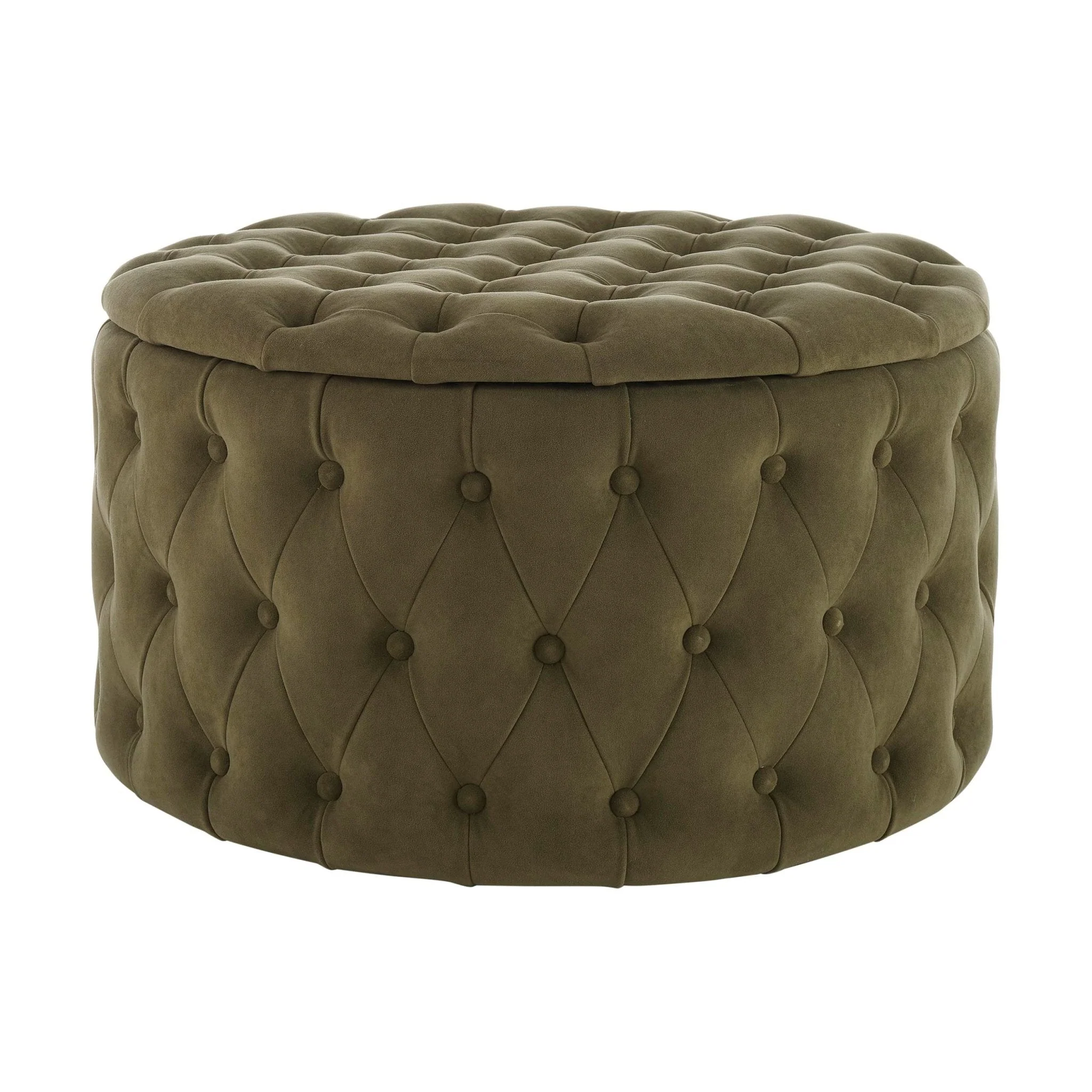 Paisley Buttoned Round Storage Pouffe - Olive - Image 2
