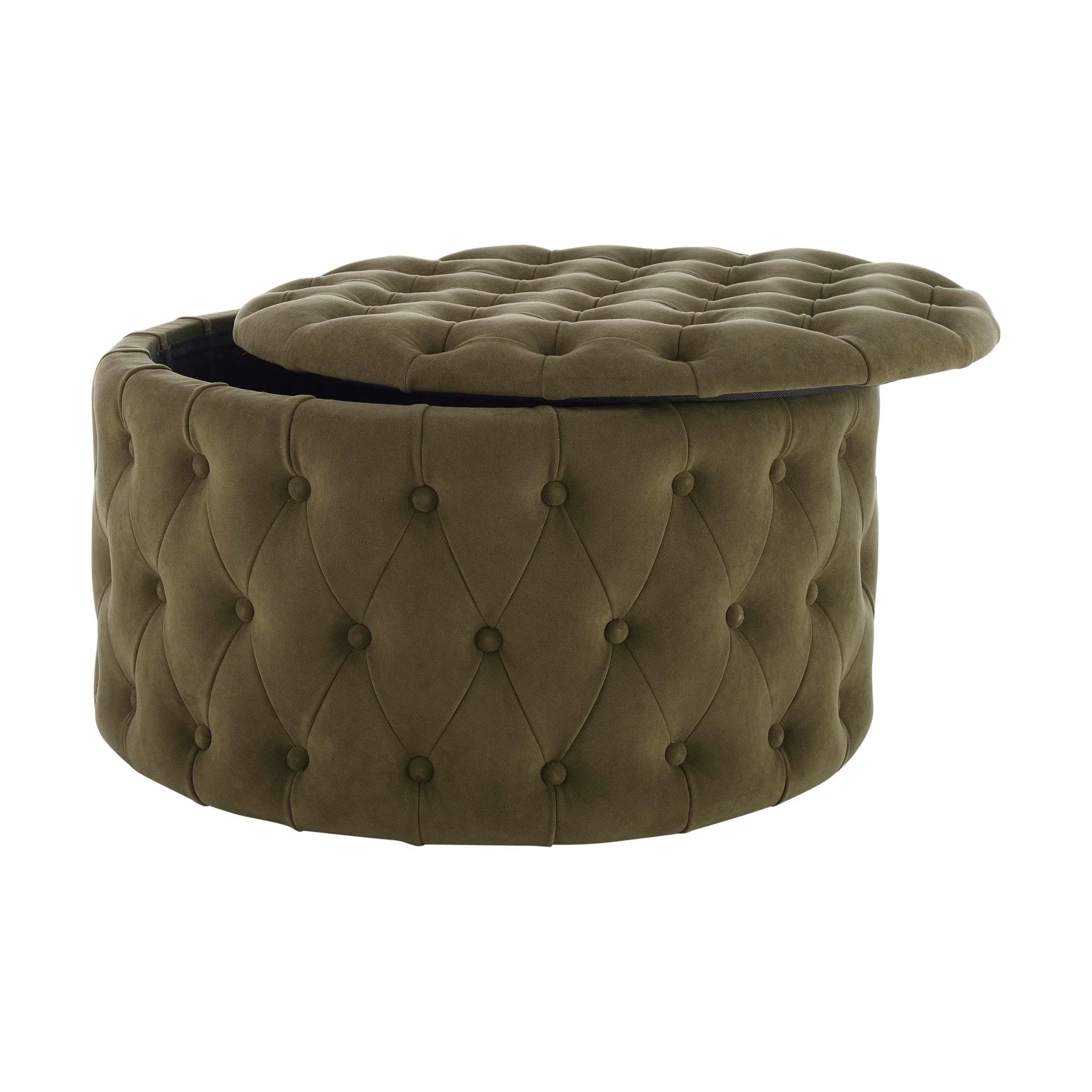 Paisley Buttoned Round Storage Pouffe - Olive - Image 3