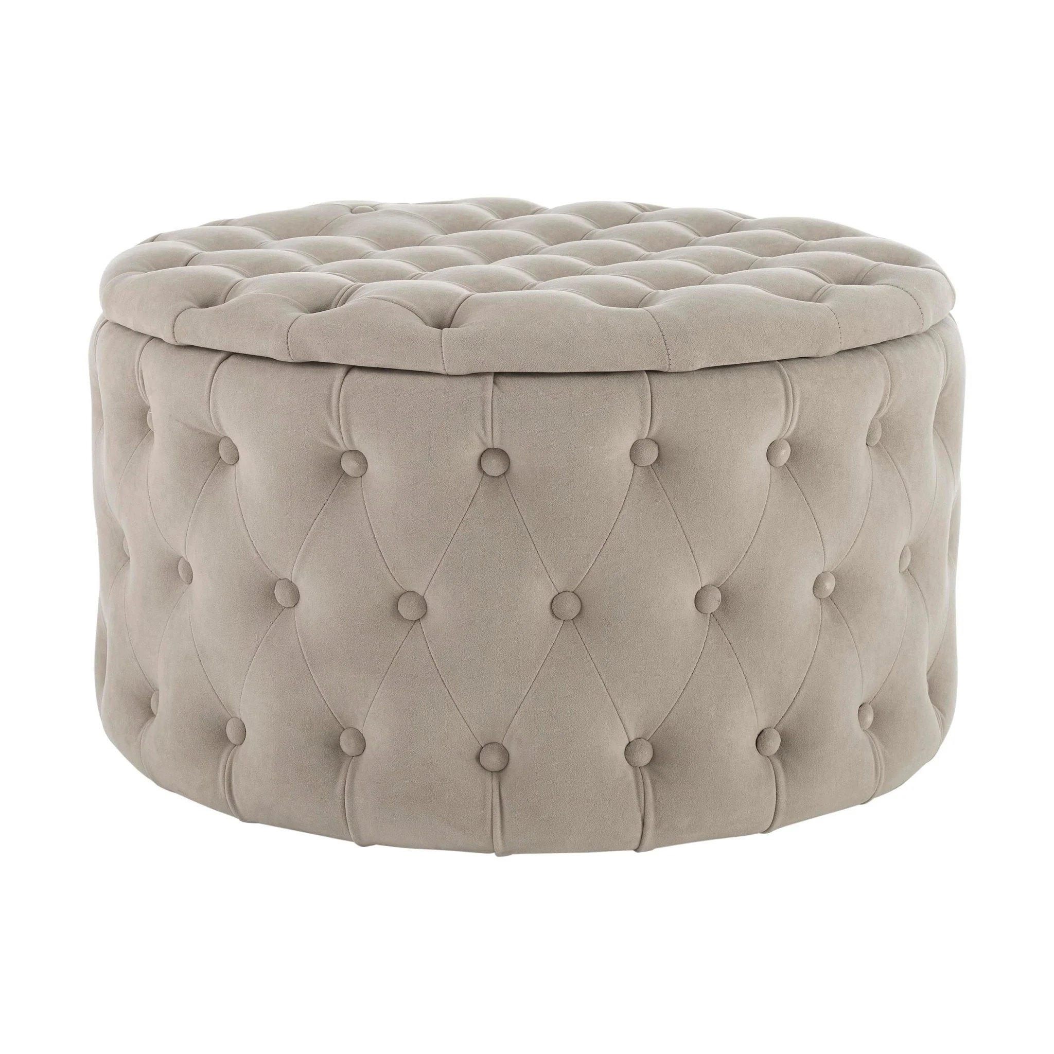 Paisley Buttoned Round Storage Pouffe - Sand - Image 2