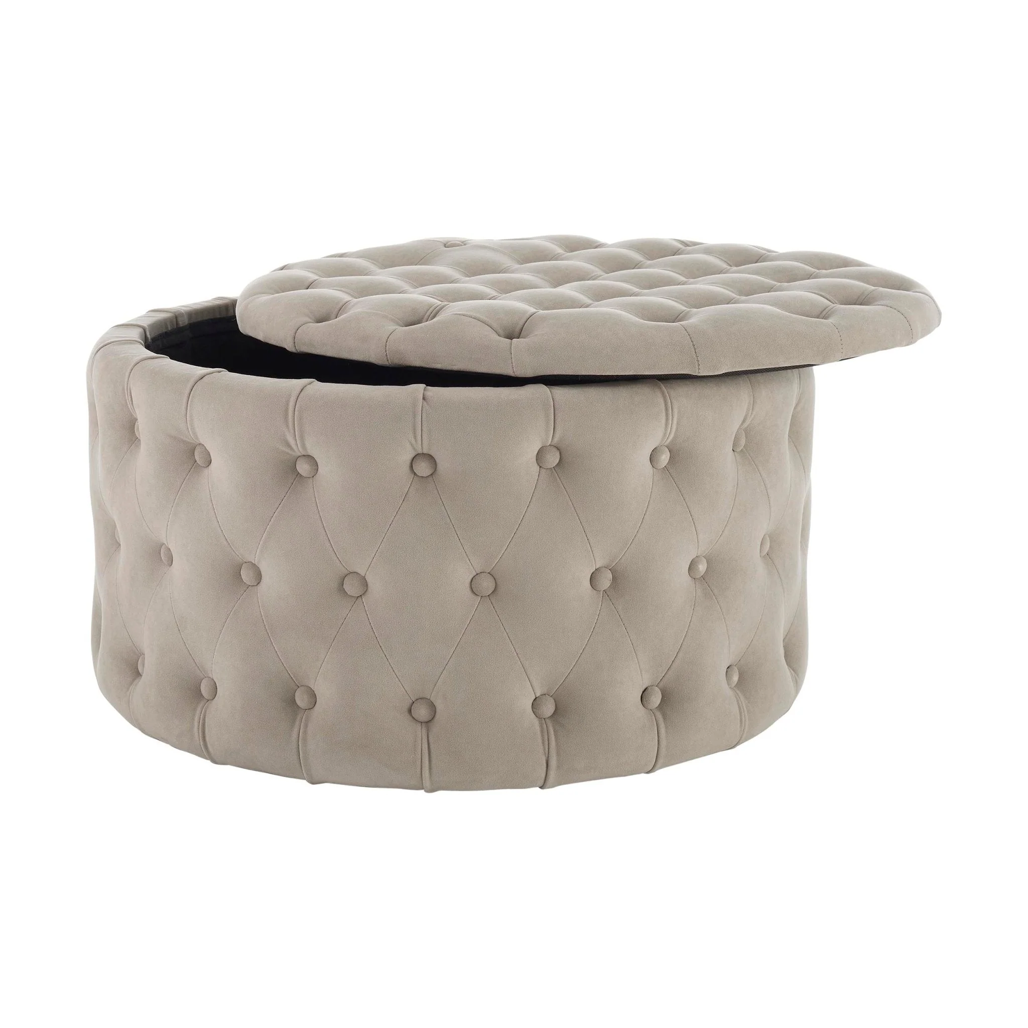 Paisley Buttoned Round Storage Pouffe - Sand - Image 3