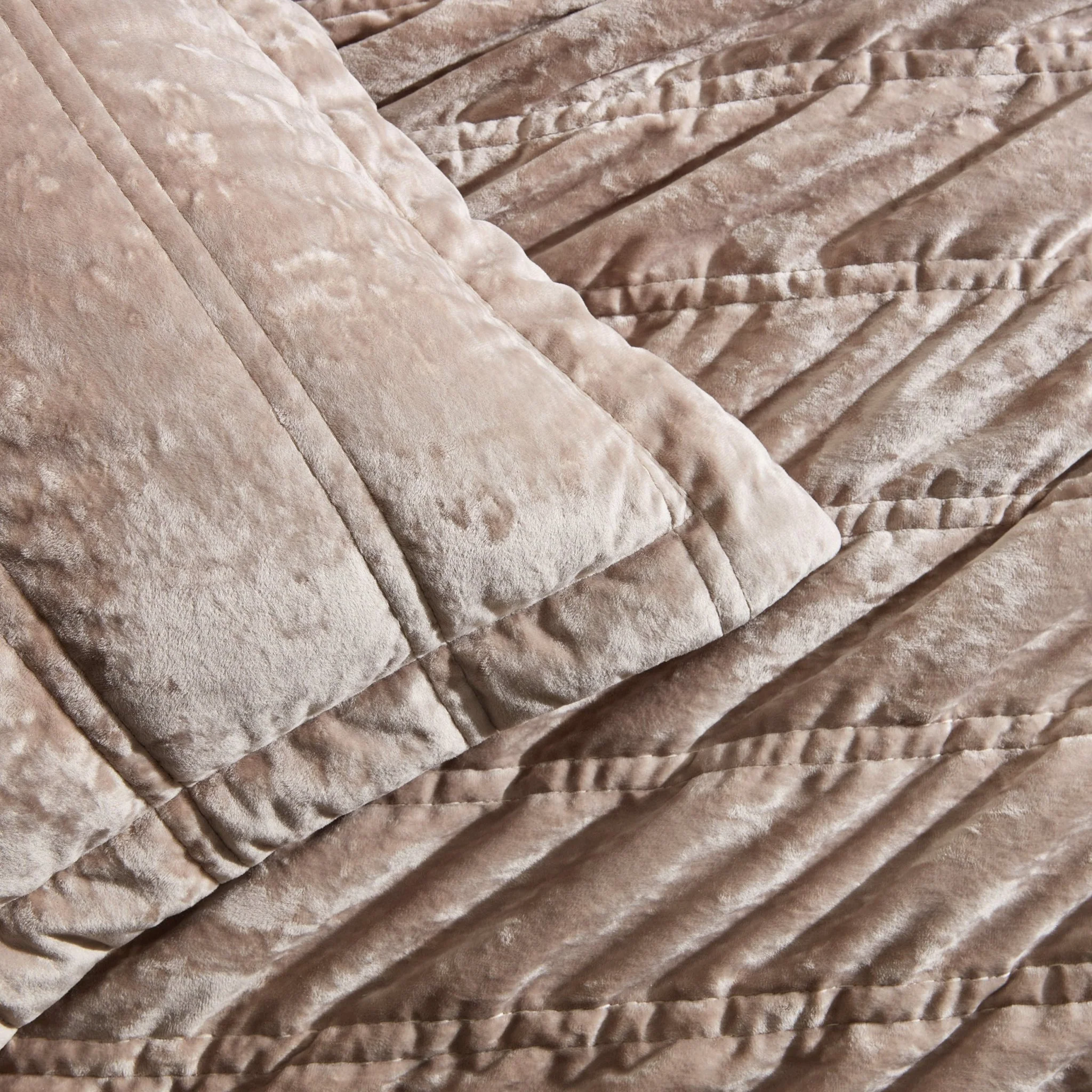 Paris Luxury Crushed Velvet Quilted Stitch Cushion Cover - Taupe