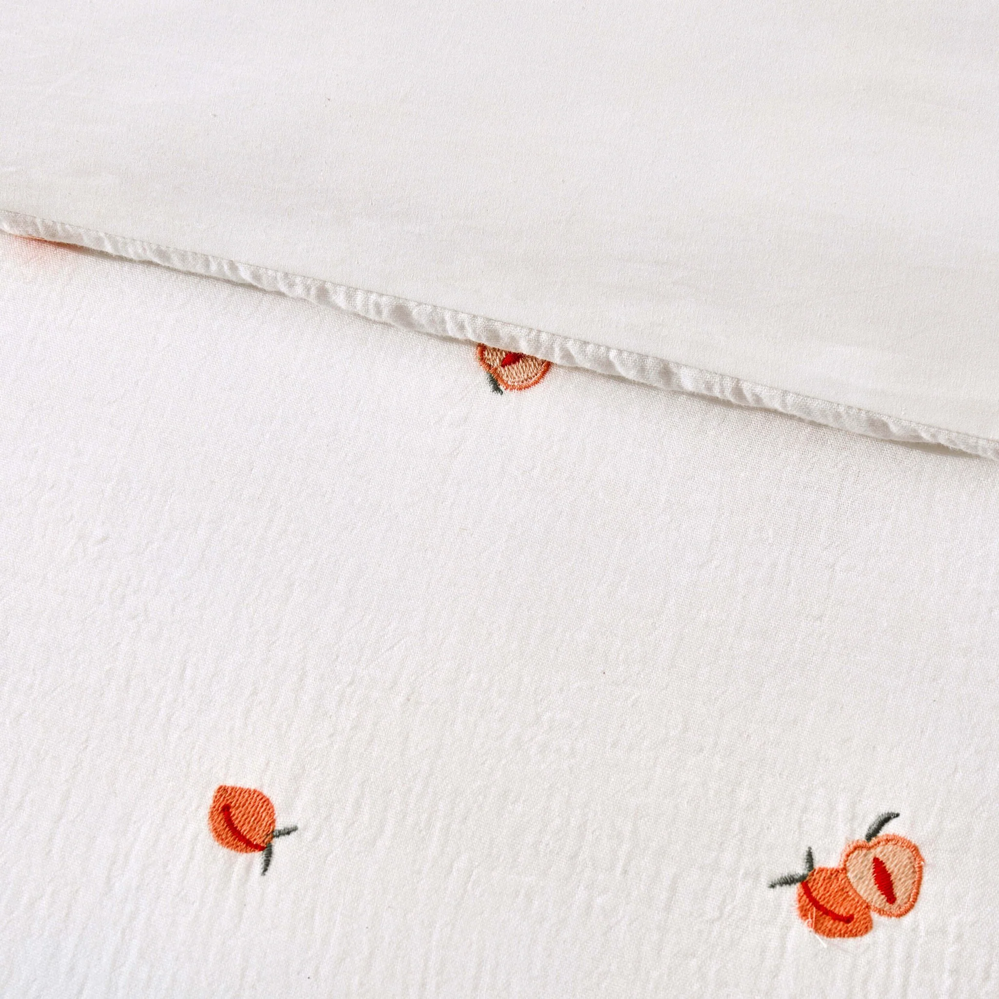 Peach Embroidery 100% Cotton Muslin Duvet Cover & Pillowcase Set - White - Image 5