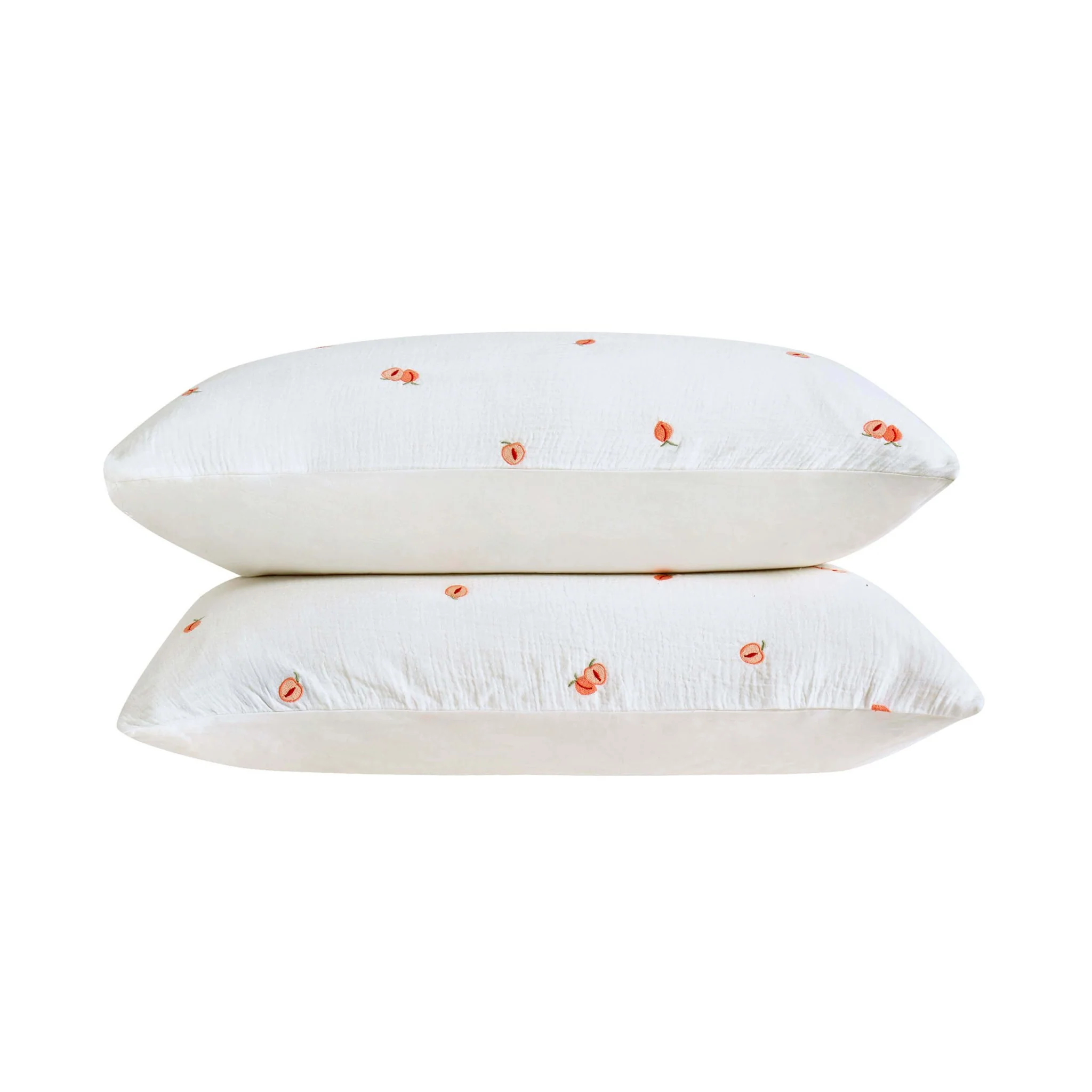 Peach Embroidery 100% Cotton Muslin Duvet Cover & Pillowcase Set - White - Image 9