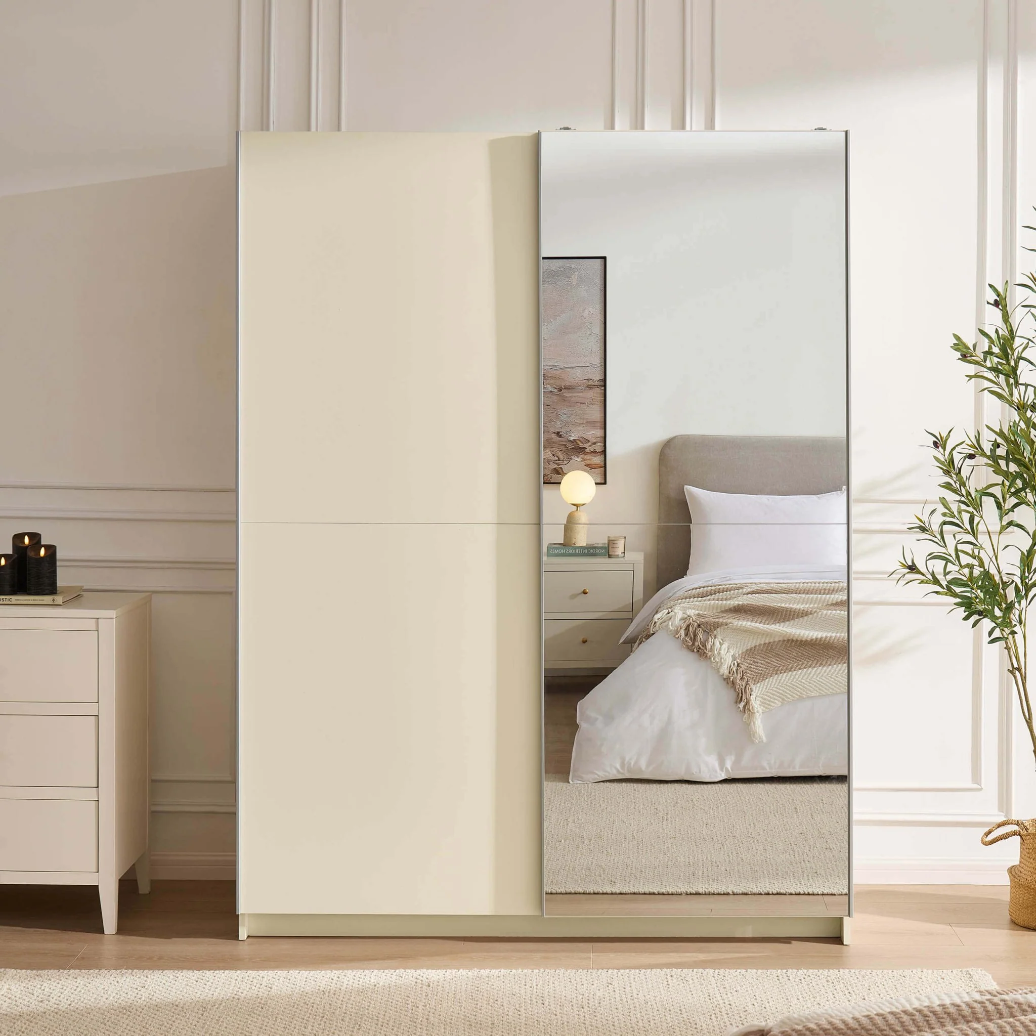Penelope 150cm 2 Door Sliding Wardrobe - Cream - Image 3