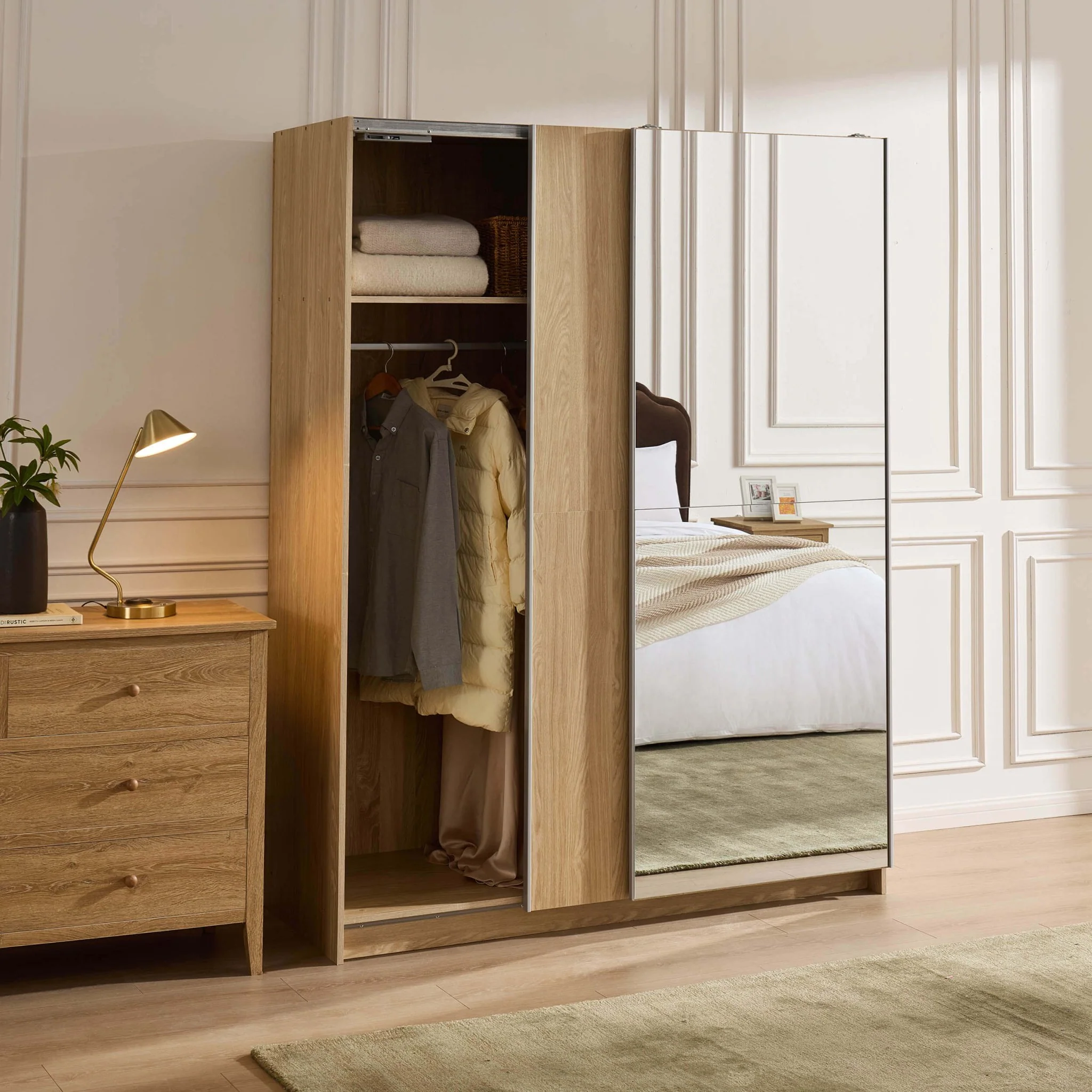 Penelope 150cm 2 Door Sliding Wardrobe - Light Wood - Image 2