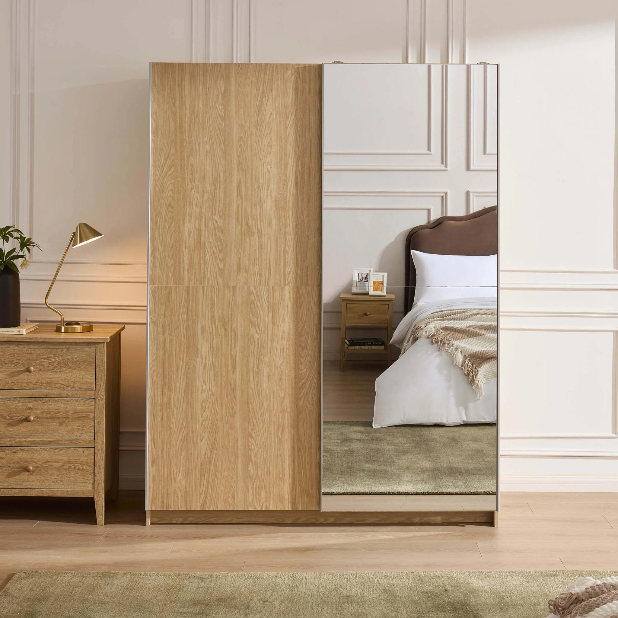 Penelope 150cm 2 Door Sliding Wardrobe - Light Wood - Image 3