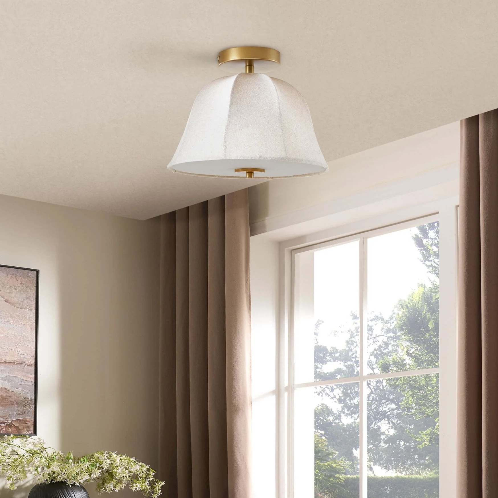 Penn Antique Bronze Linen Blend Ceiling Light - Gold