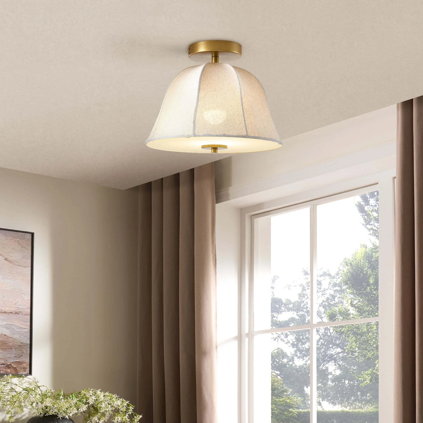 Penn Antique Bronze Linen Blend Ceiling Light - Gold - Image 2