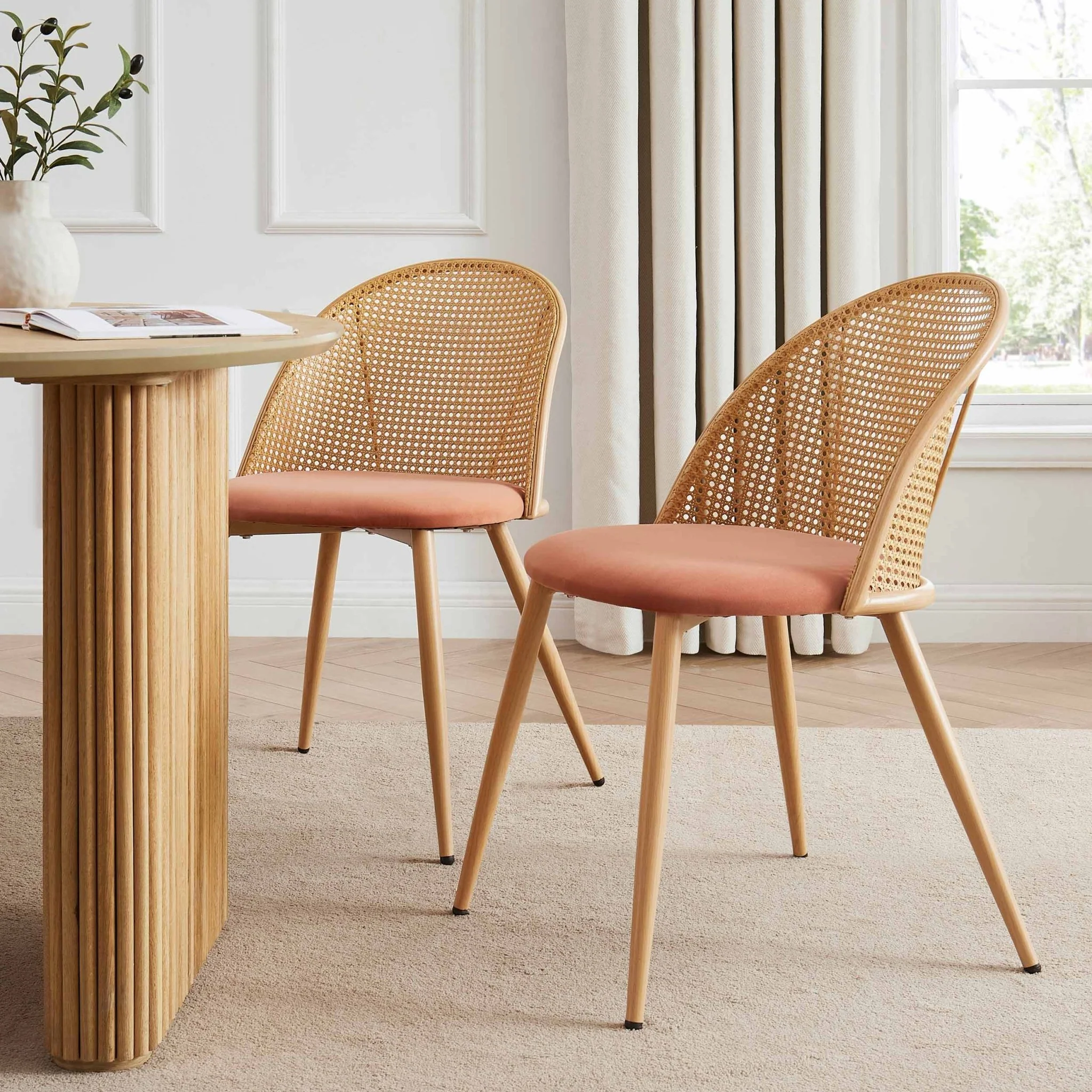 Phoebe Set Of 2 Dining Chairs - Apricot/Natural