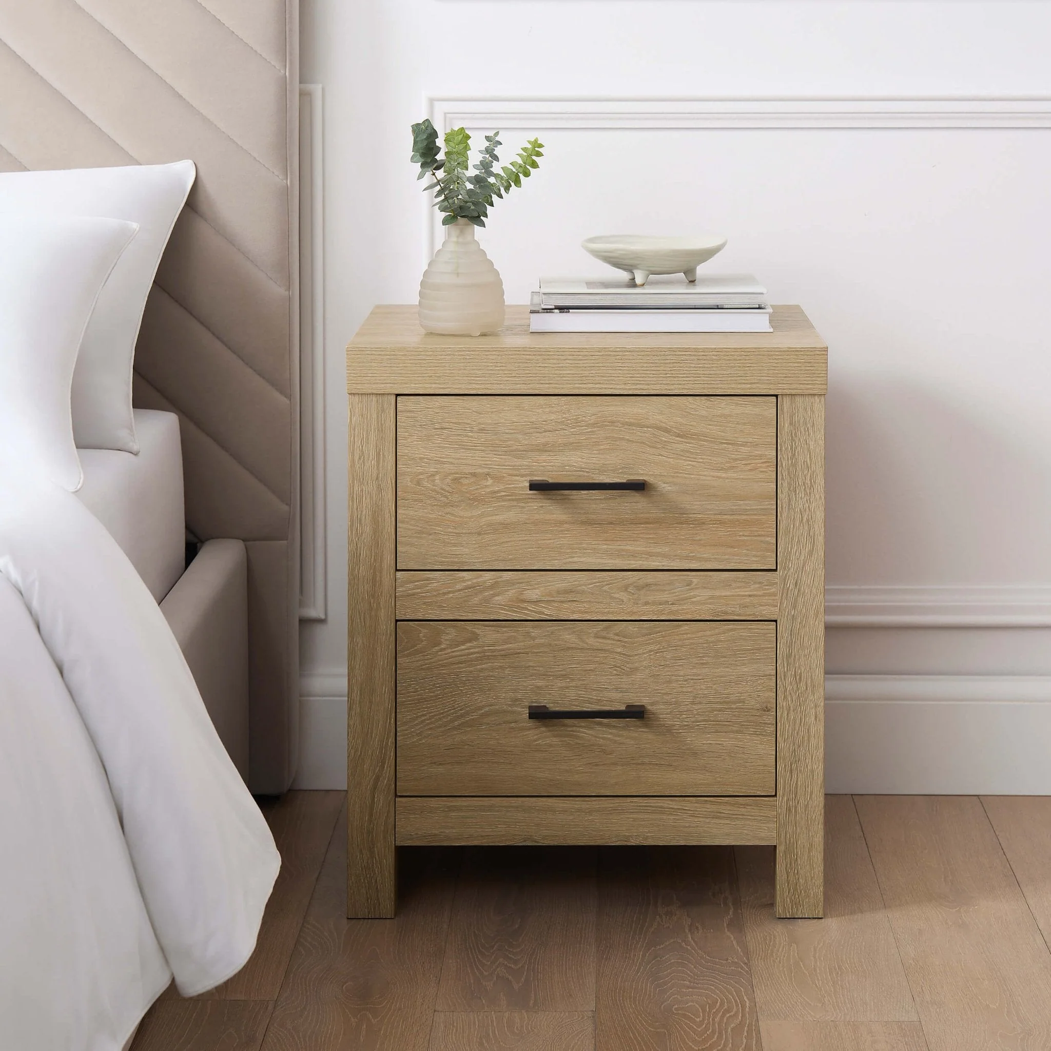 Piper 2 Drawer Bedside Table - Light Wood