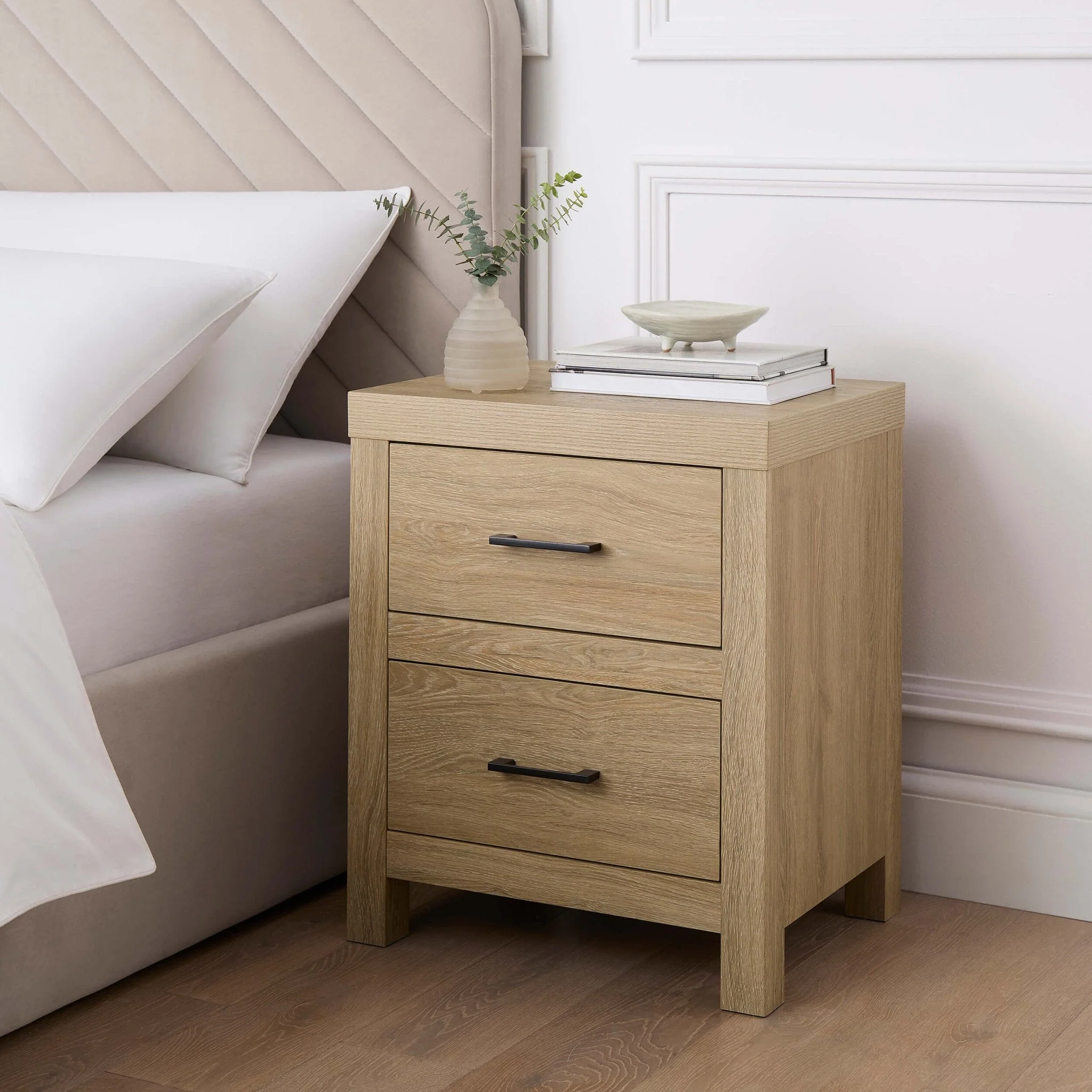 Piper 2 Drawer Bedside Table - Light Wood - Image 2