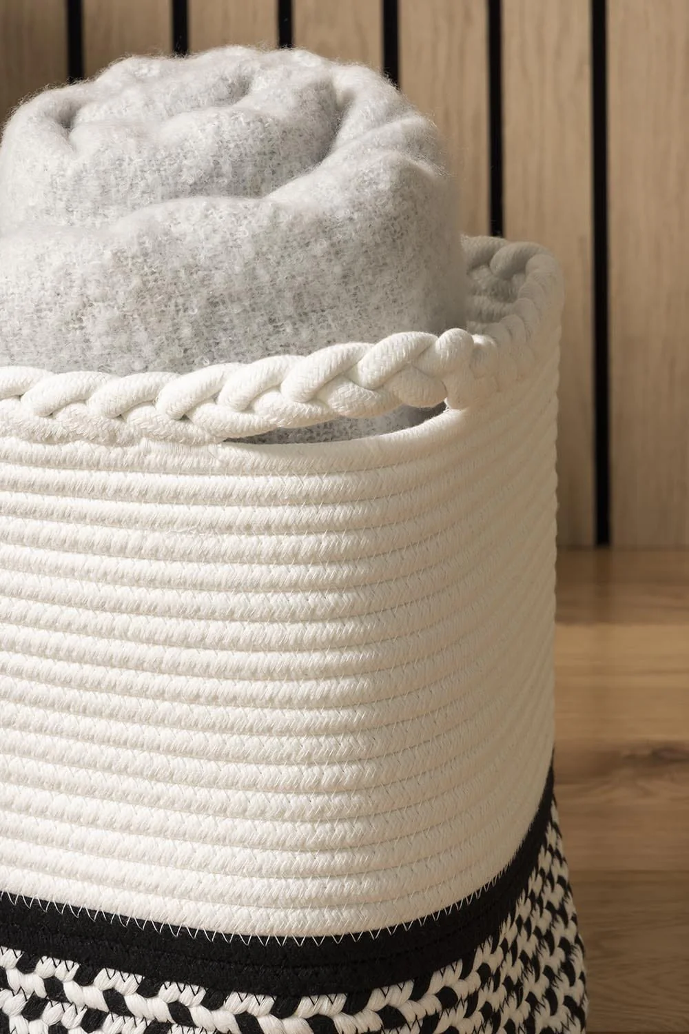 Plait Rope Storage Basket - Off White/Black - Image 10