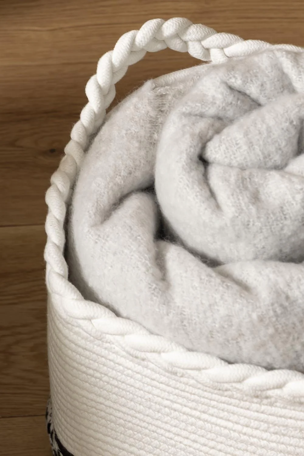 Plait Rope Storage Basket - Off White/Black - Image 11
