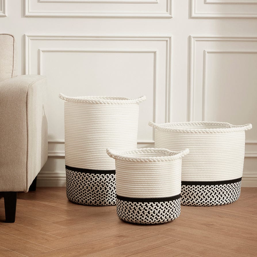 Plait Rope Storage Basket - Off White/Black - Image 2