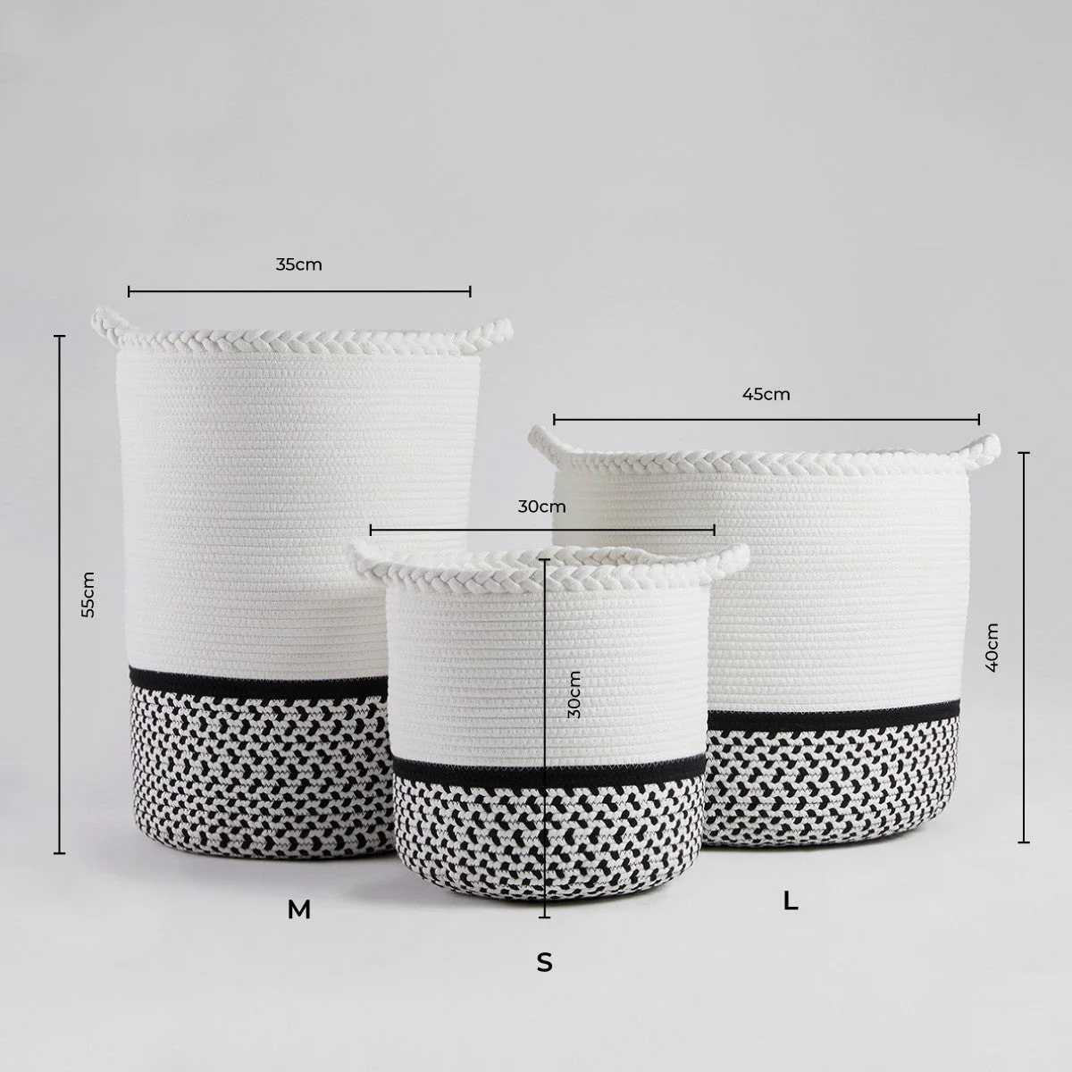 Plait Rope Storage Basket - Off White/Black - Image 8