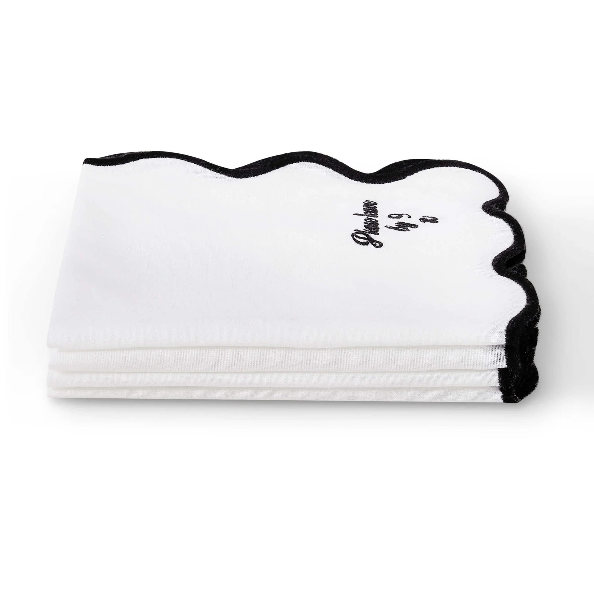 Please leave by 9 Scallop Edge Set of 4 Napkins - Off White/Black - Image 5
