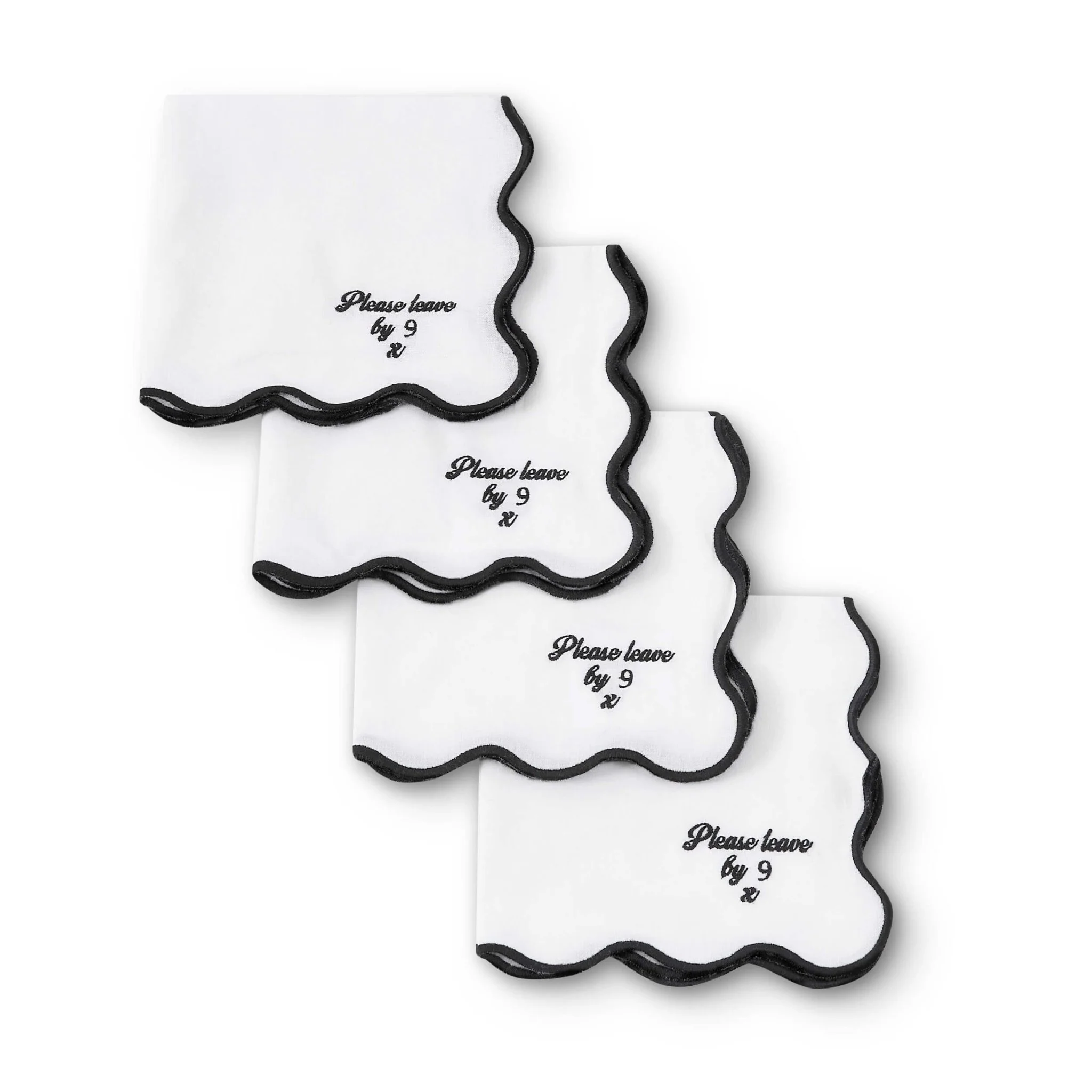Please leave by 9 Scallop Edge Set of 4 Napkins - Off White/Black - Image 6