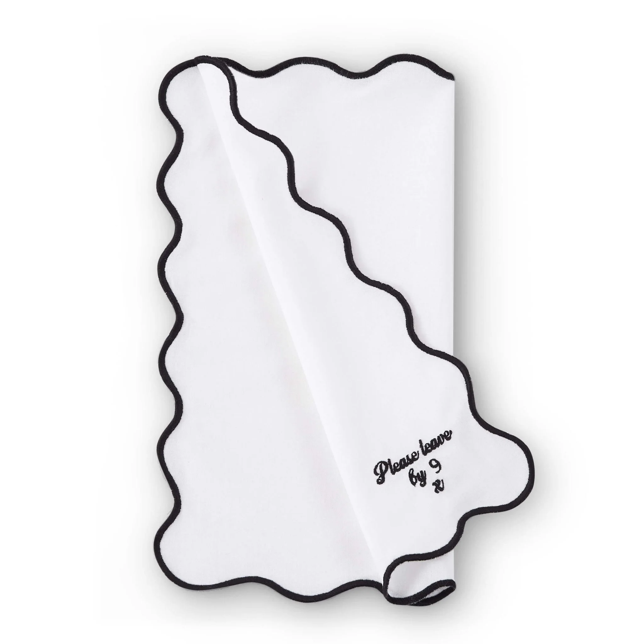 Please leave by 9 Scallop Edge Set of 4 Napkins - Off White/Black - Image 7