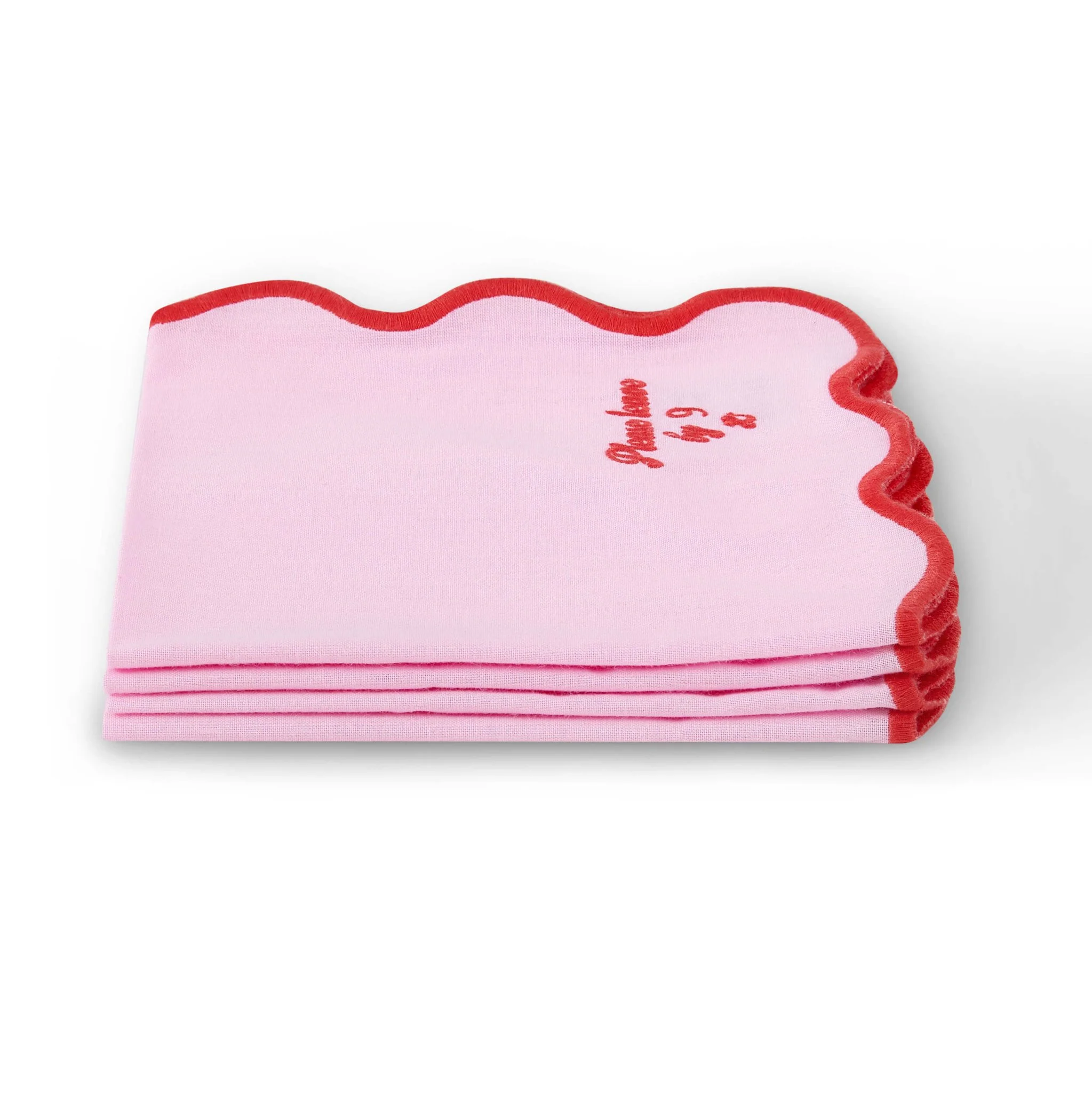 Please leave by 9 Scallop Edge Set of 4 Napkins - Pink/Red - Image 3
