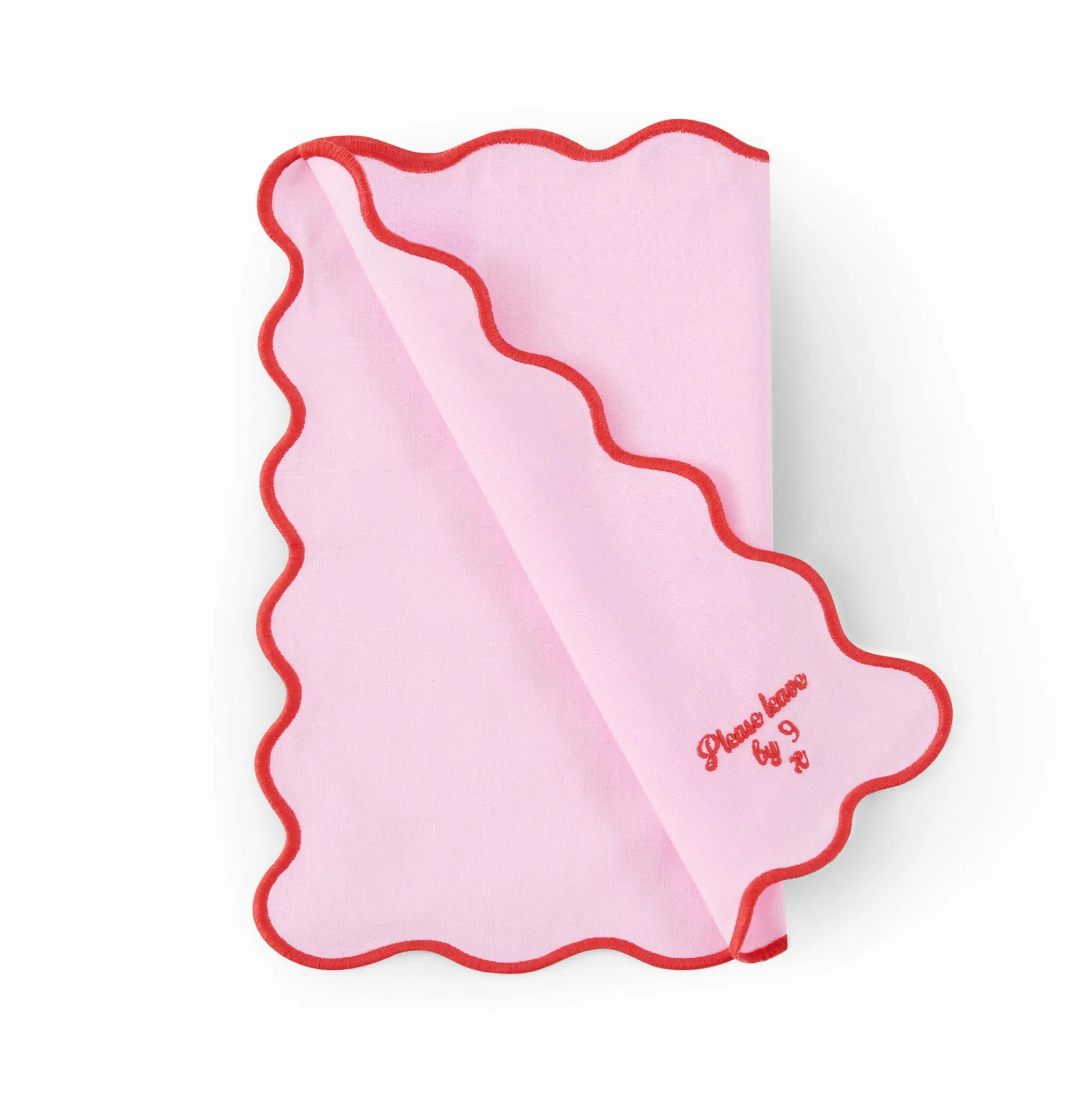 Please leave by 9 Scallop Edge Set of 4 Napkins - Pink/Red - Image 4