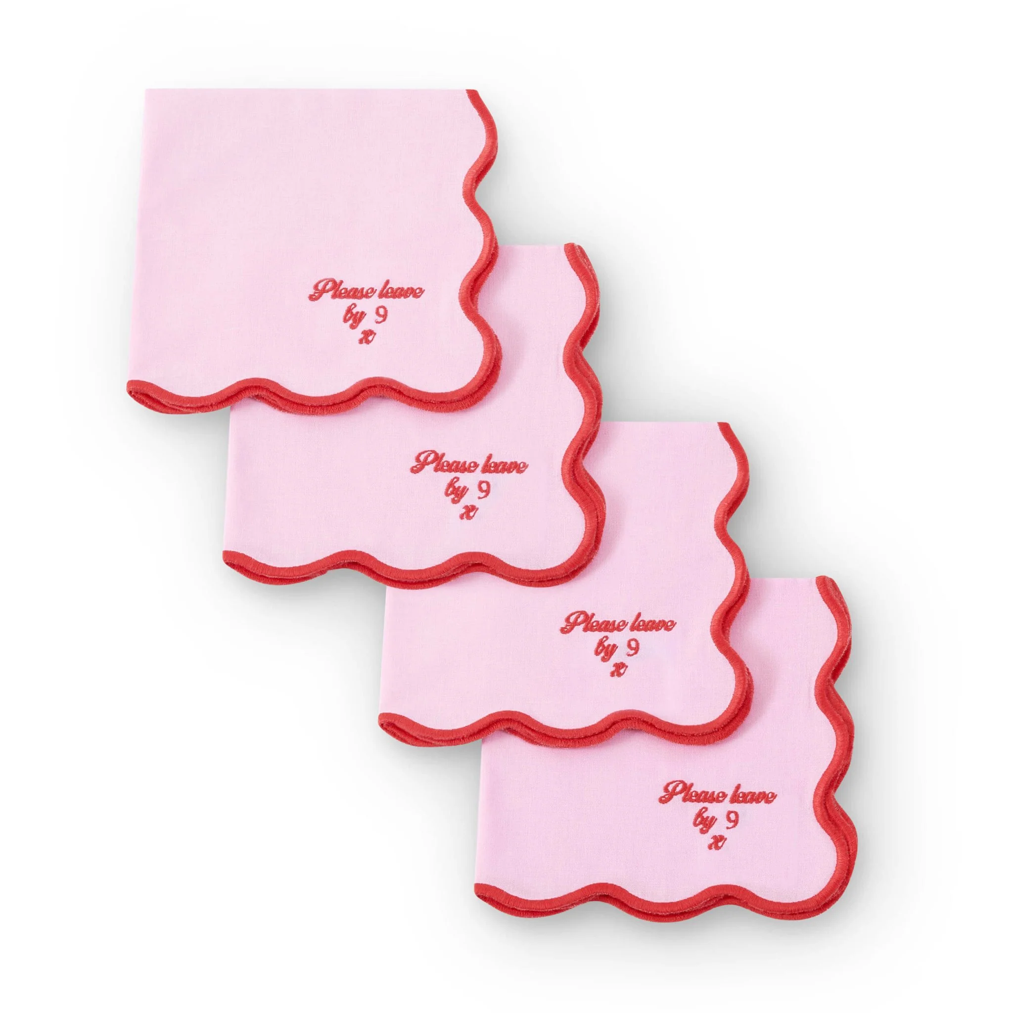 Please leave by 9 Scallop Edge Set of 4 Napkins - Pink/Red - Image 5