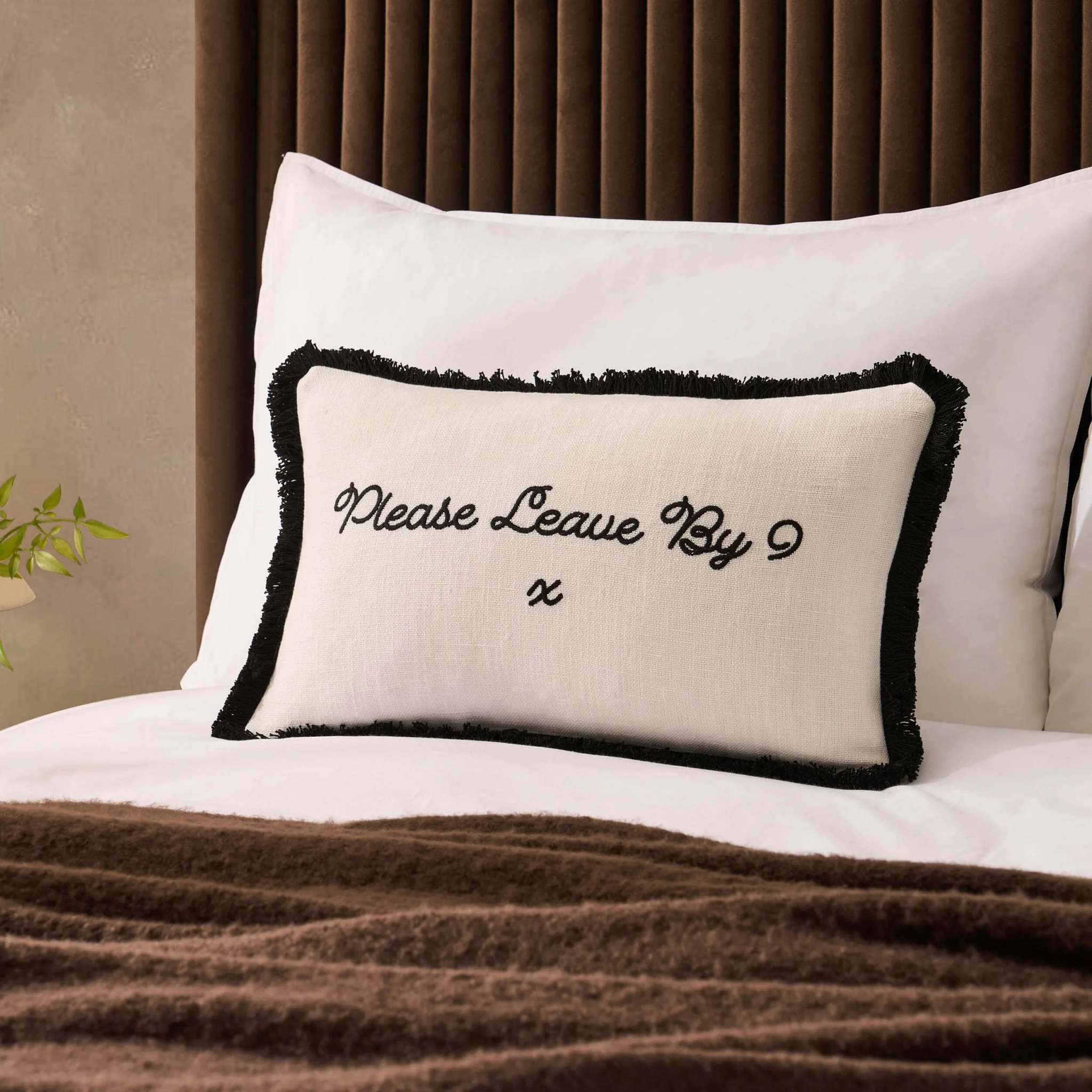 Please Leave By 9 Tufted Cushion Cover - Natural/ Black