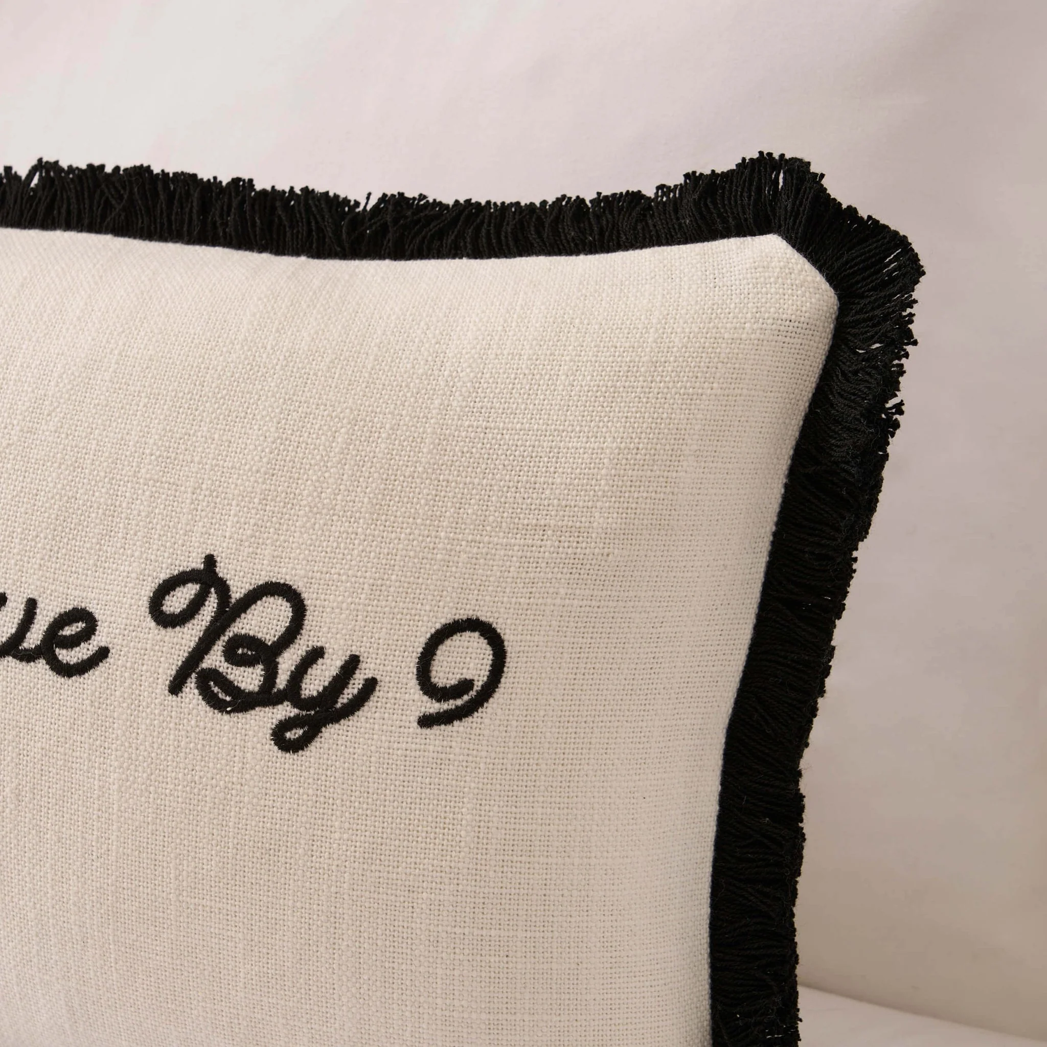 Please Leave By 9 Tufted Cushion Cover - Natural/ Black - Image 2