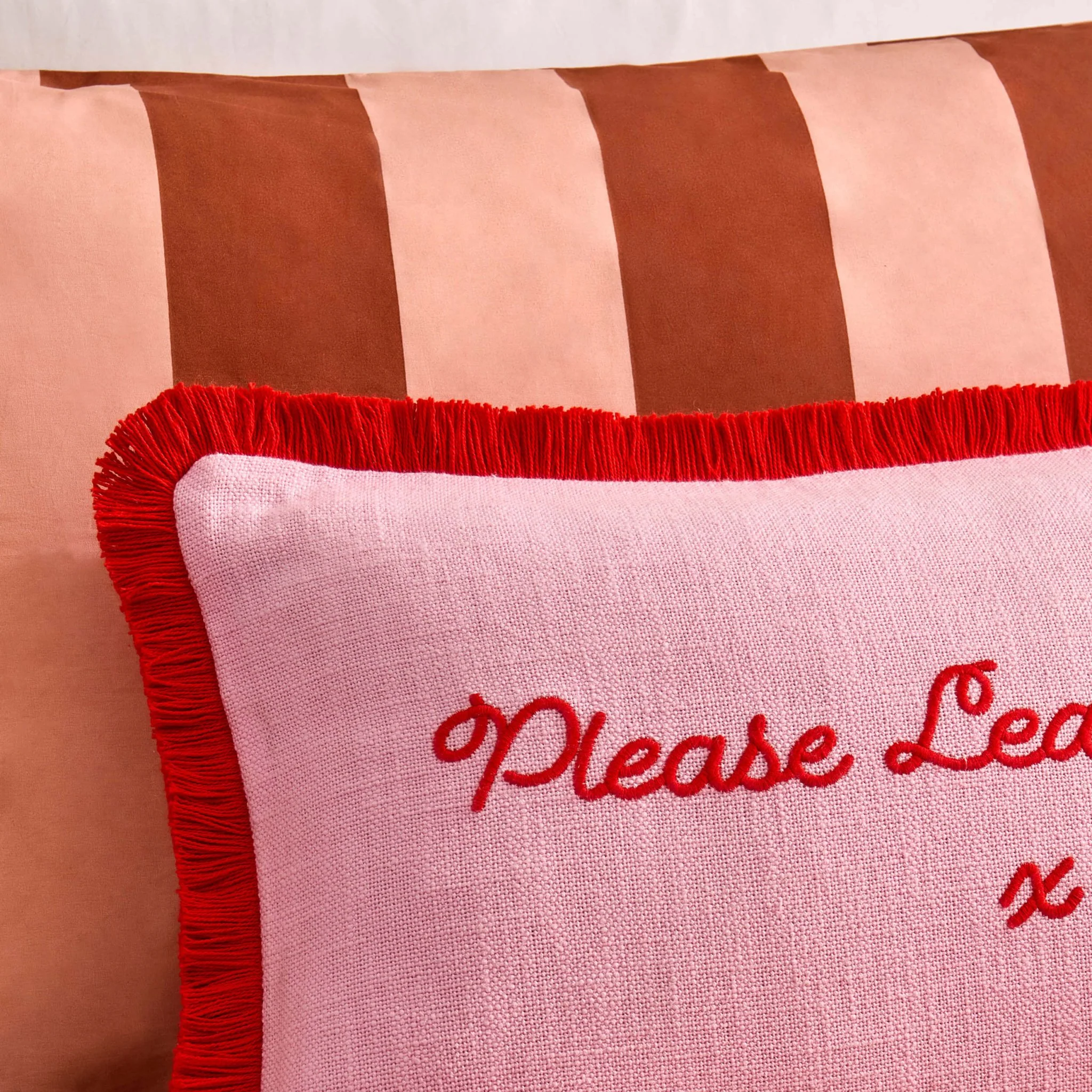 Please Leave By 9 Tufted Cushion Cover - Pink/ Red - Image 2