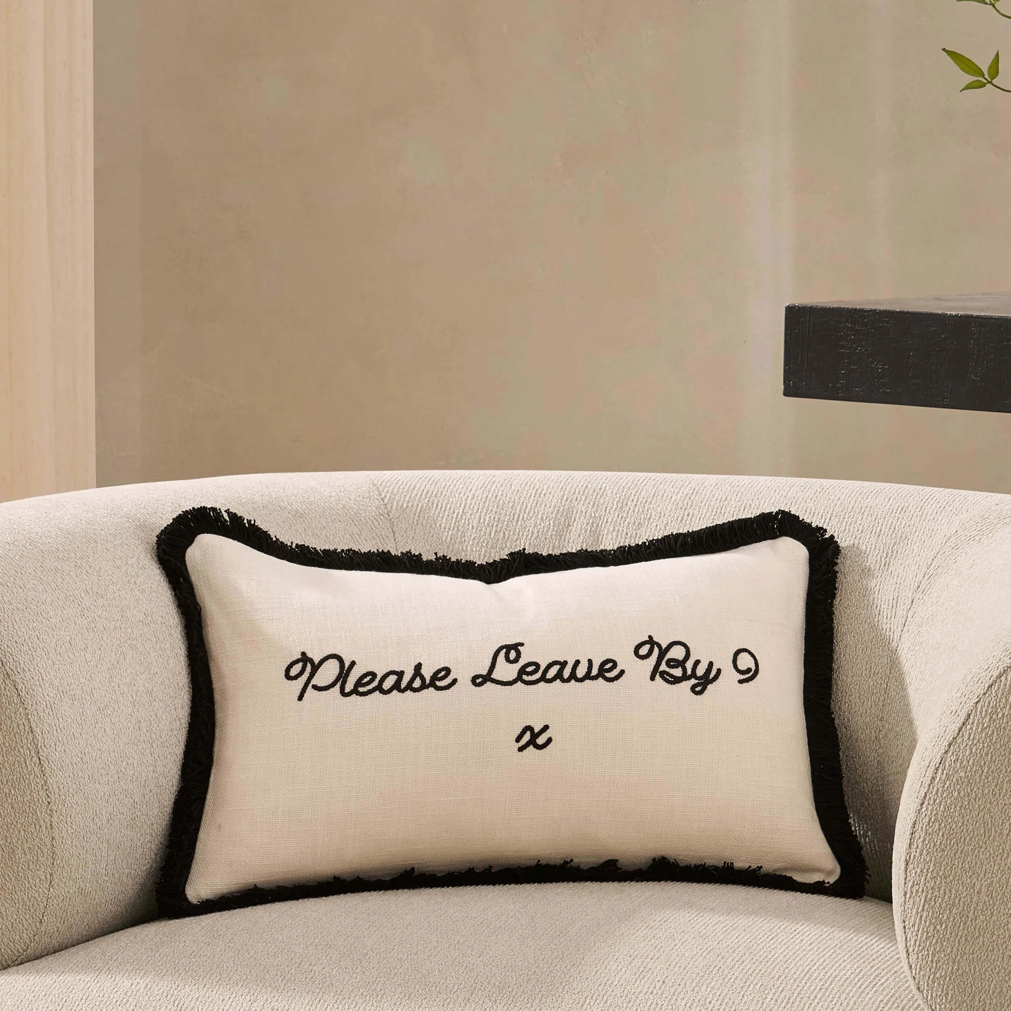 Please Leave By 9 Tufted Sofa Cushion Cover - Natural/ Black