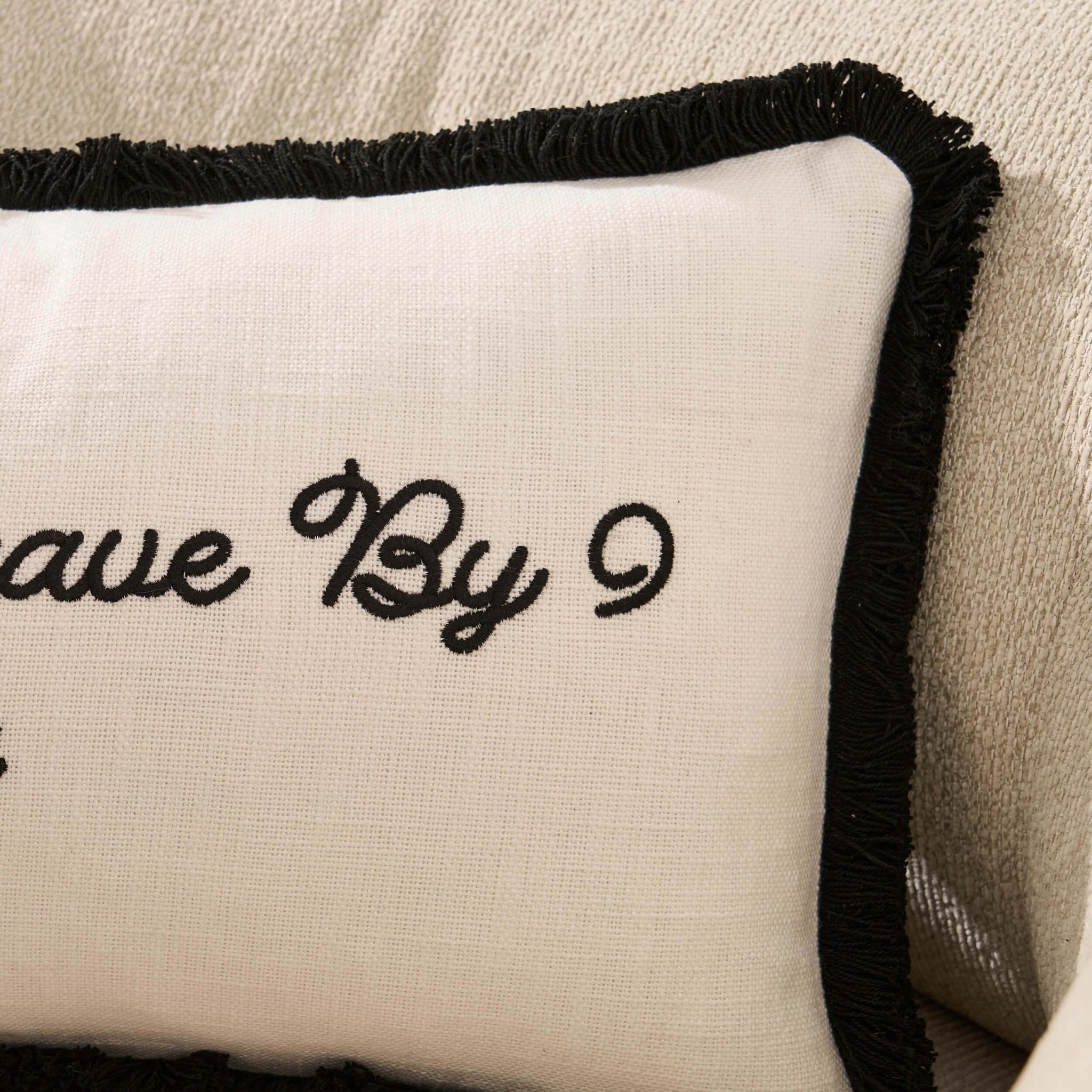 Please Leave By 9 Tufted Sofa Cushion Cover - Natural/ Black - Image 2