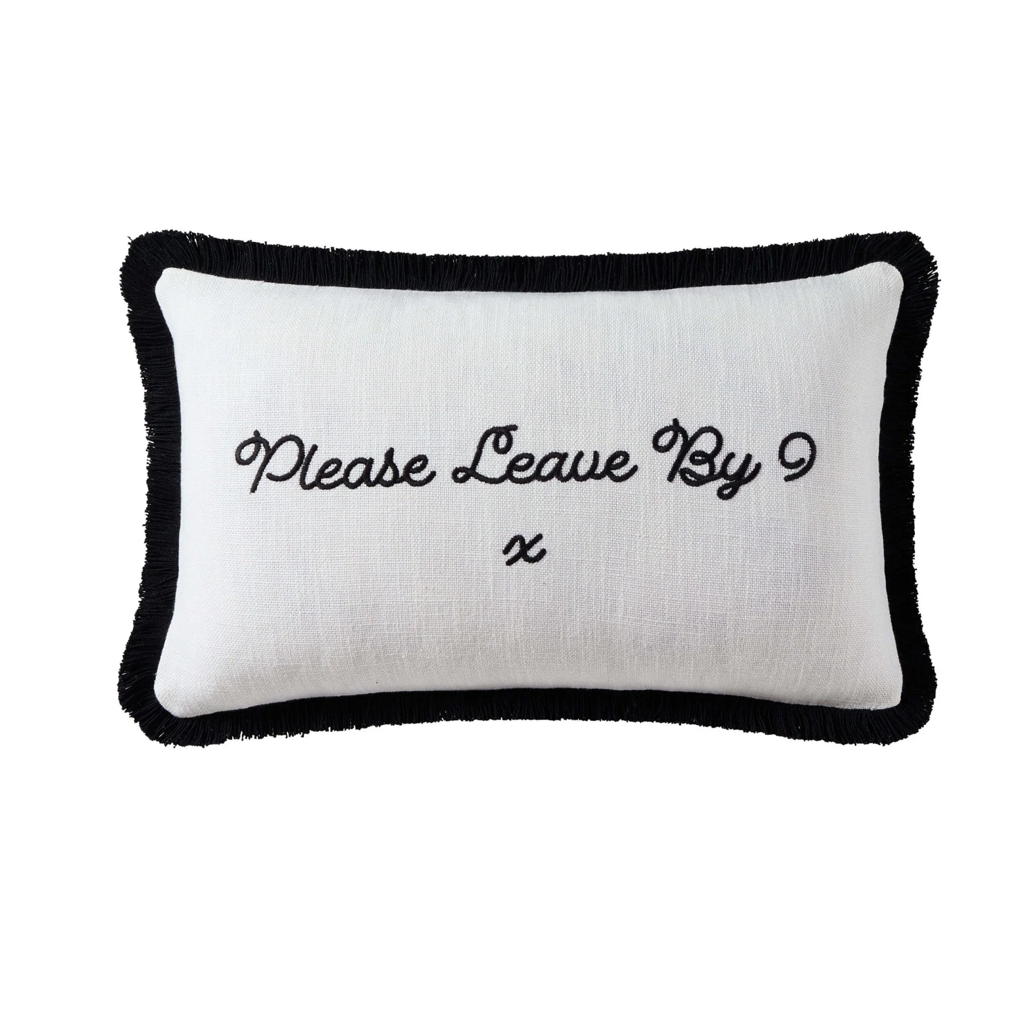Please Leave By 9 Tufted Sofa Cushion Cover - Natural/ Black - Image 3