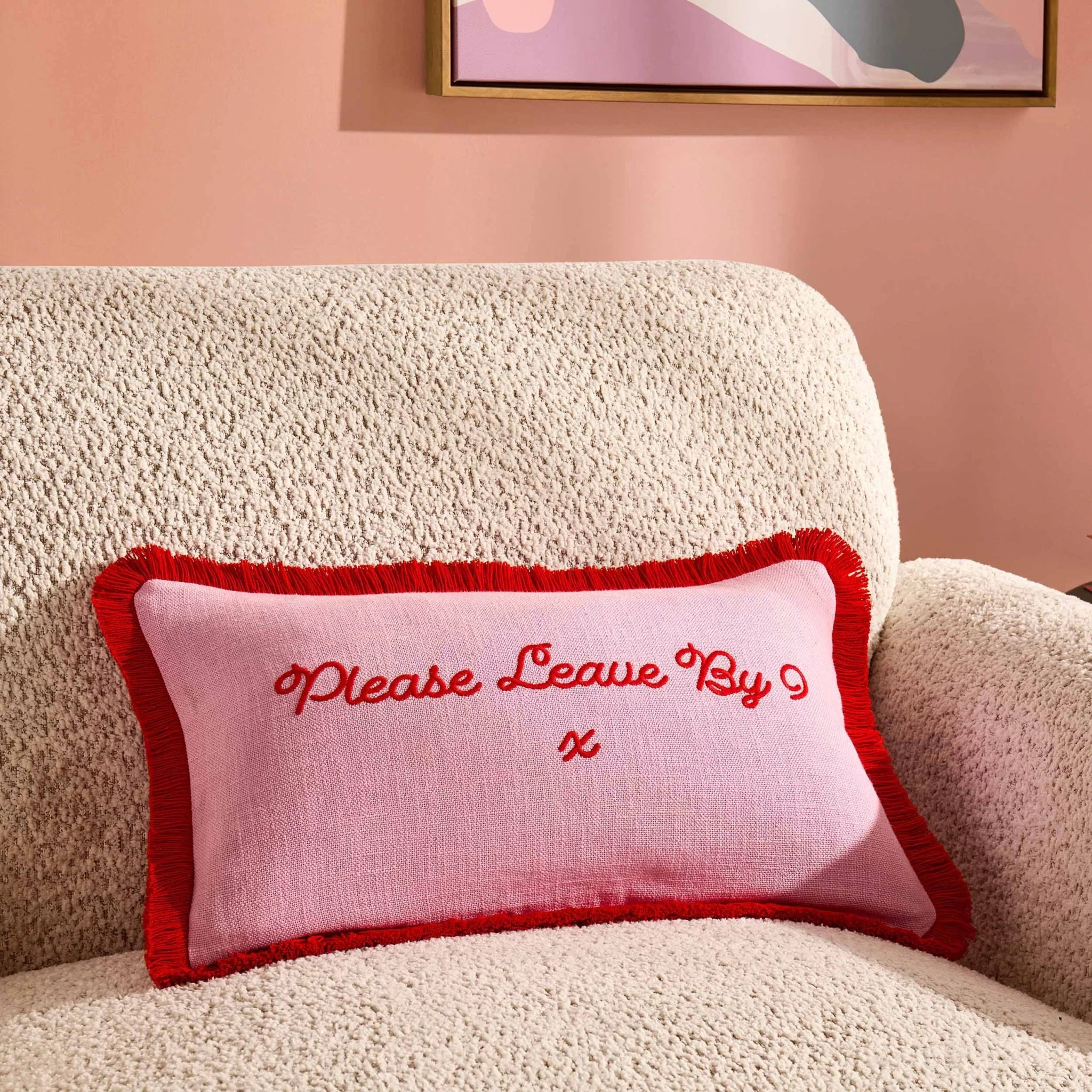 Please Leave By 9 Tufted Sofa Cushion Cover - Pink/ Red