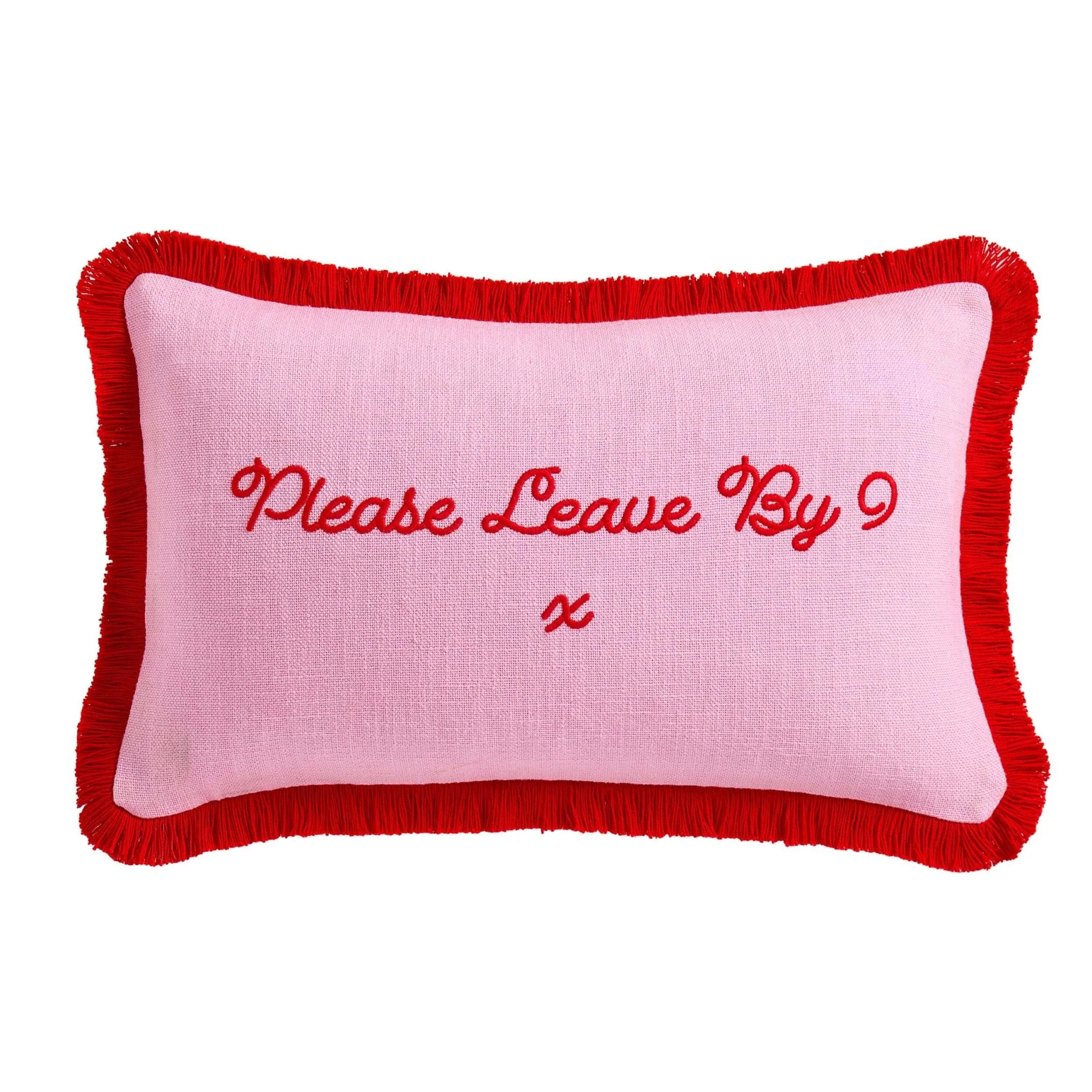Please Leave By 9 Tufted Cushion Cover - Pink/ Red - Image 3