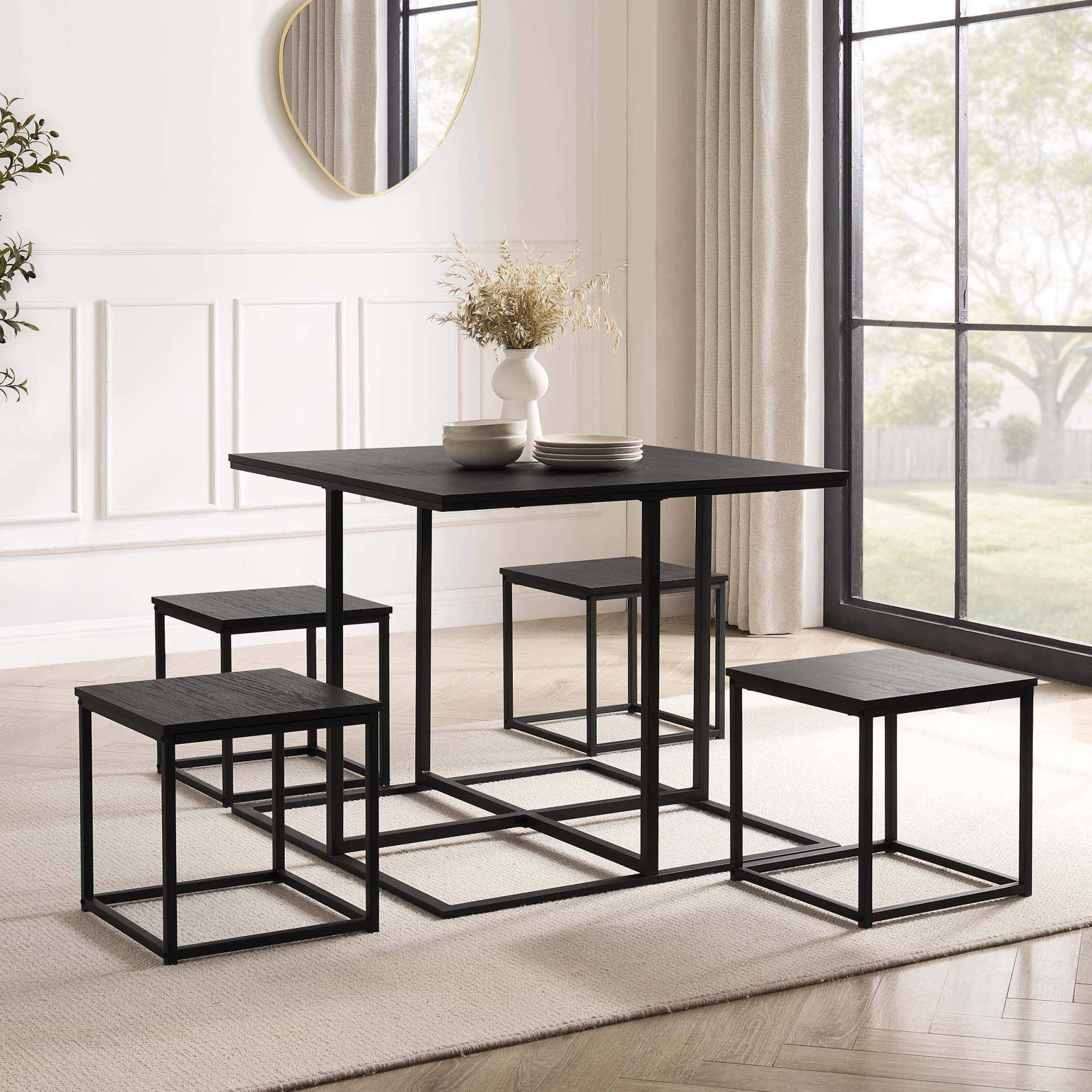 Polly Space Saving Dining Table and Chairs - Black