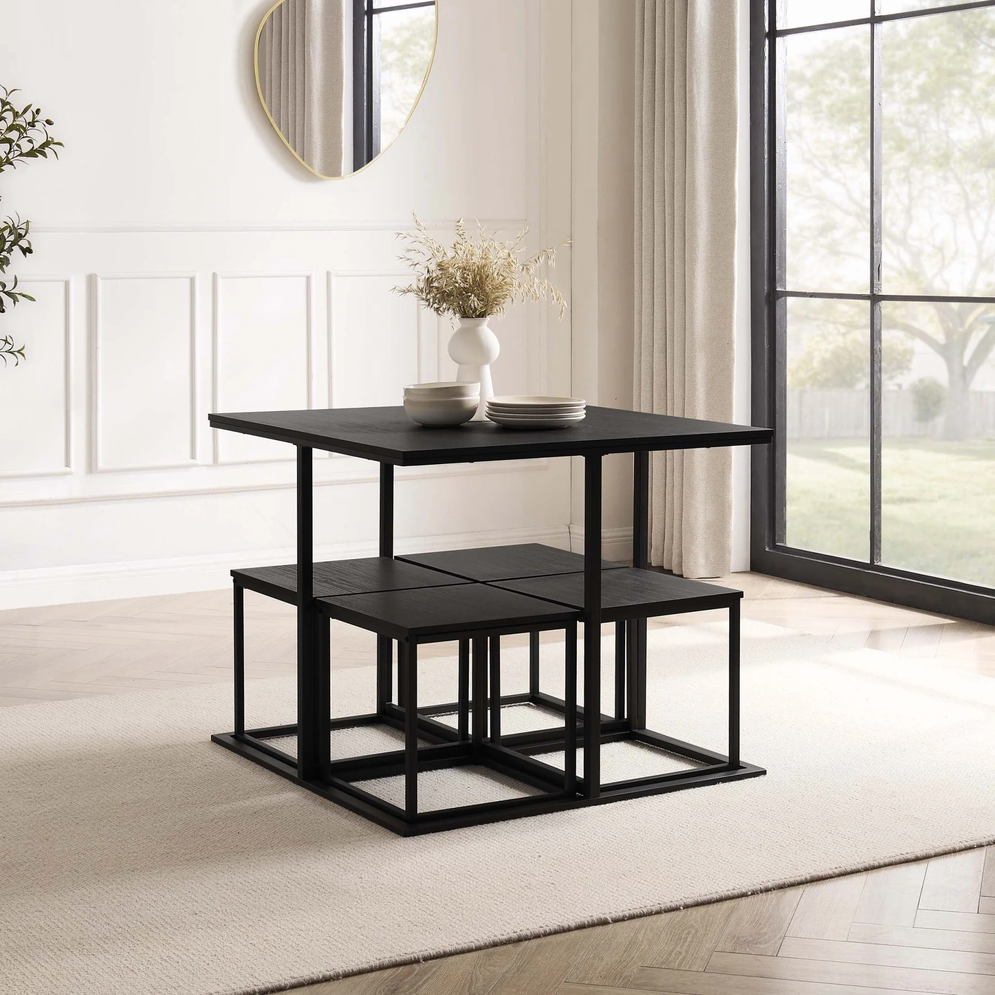 Polly Space Saving Dining Table and Chairs - Black - Image 2
