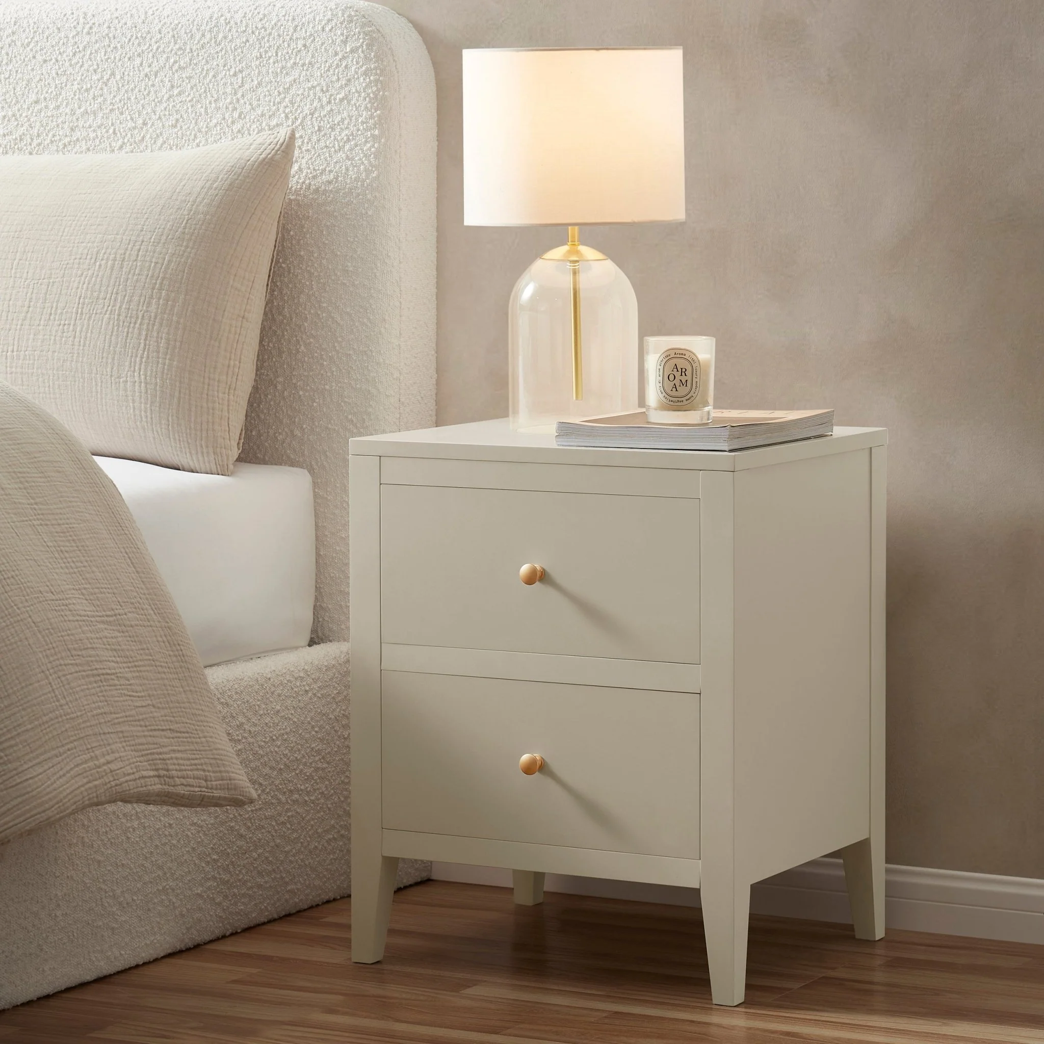 Poppy 2 Drawer Bedside Table - Cream