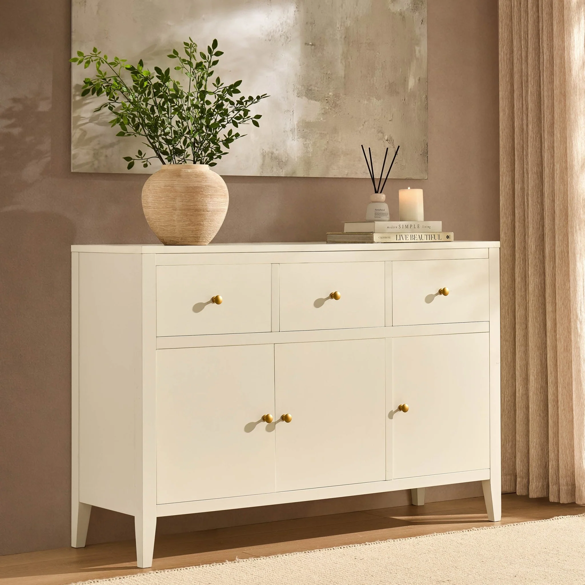 Poppy 3 Door Sideboard with Drawers - Cream