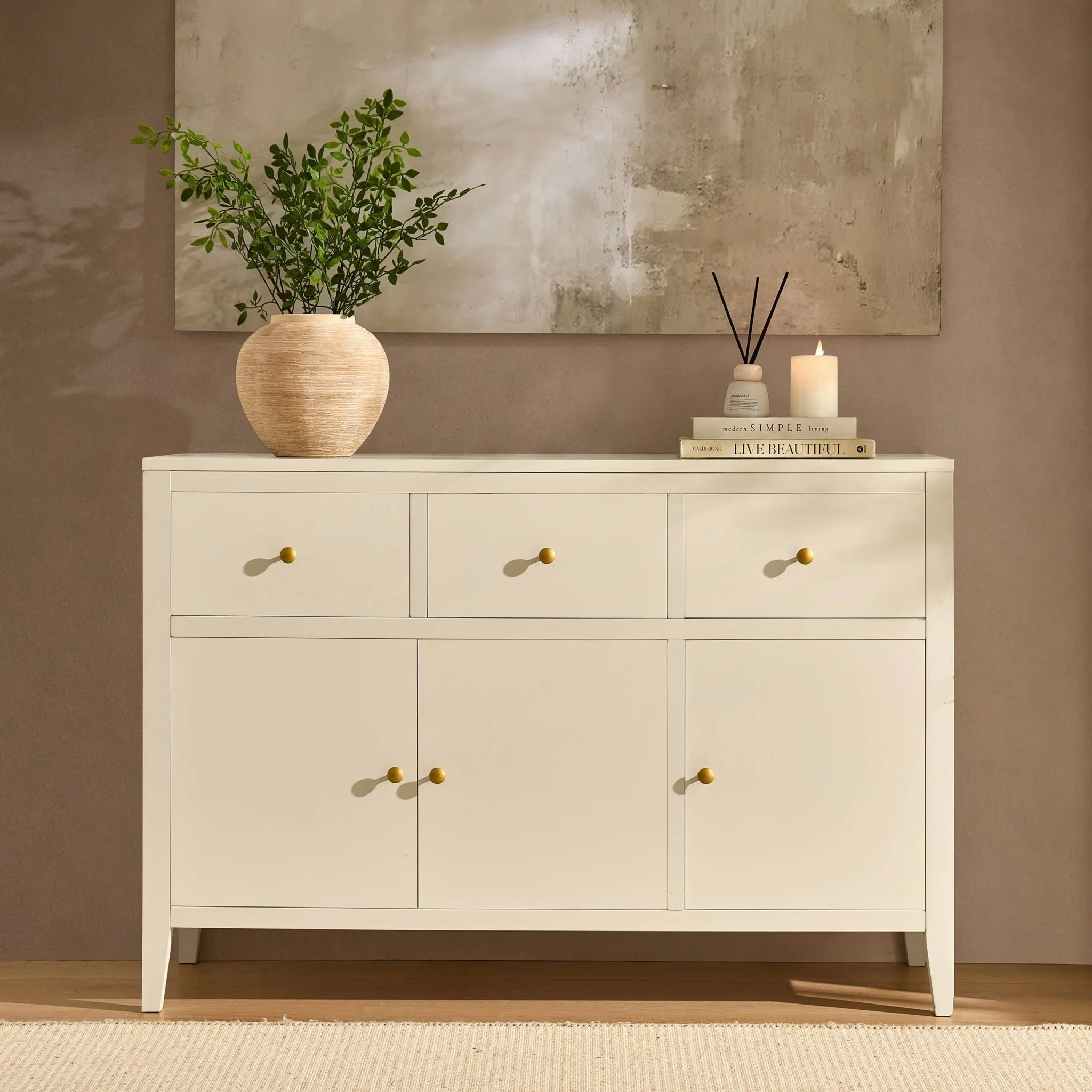 Poppy 3 Door Sideboard with Drawers - Cream - Image 2