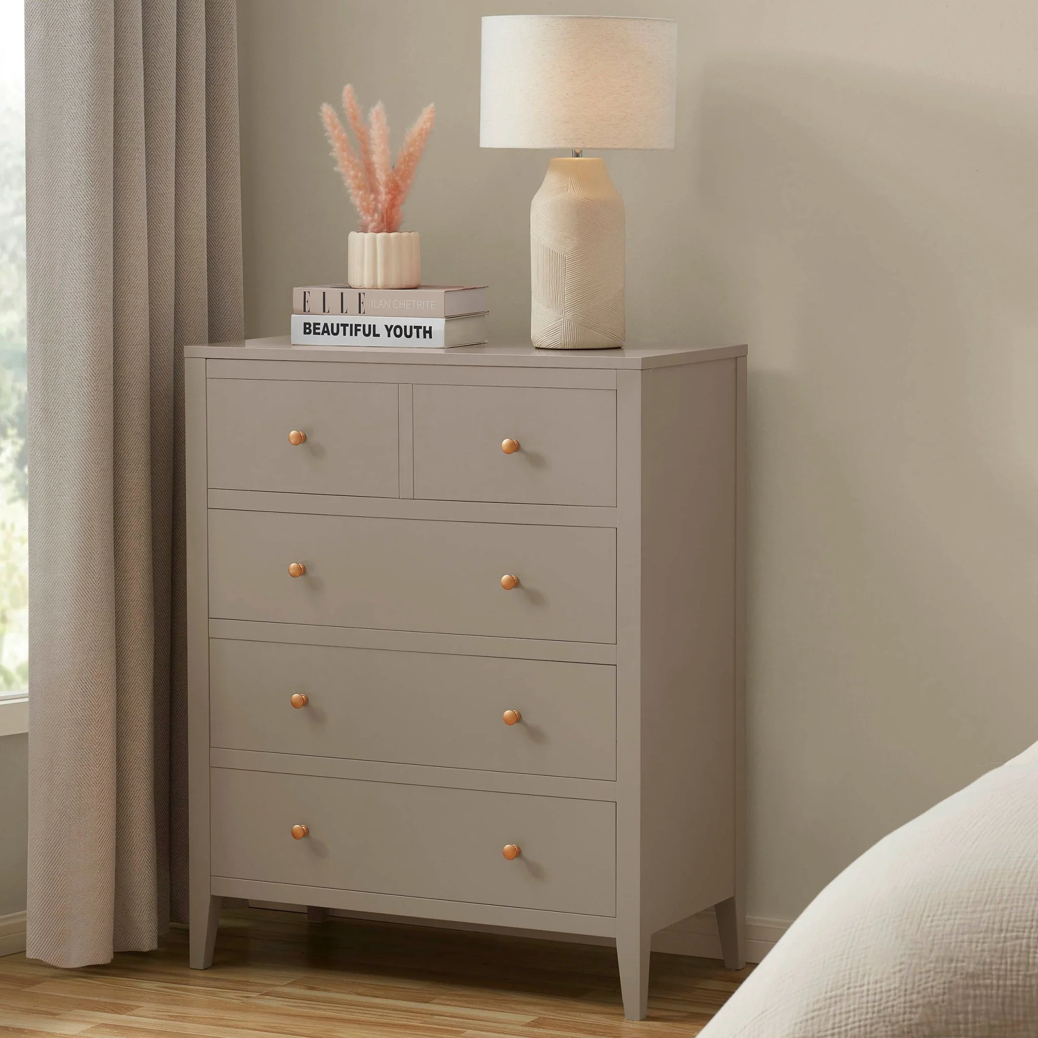Poppy 5 Drawer Chest - Taupe