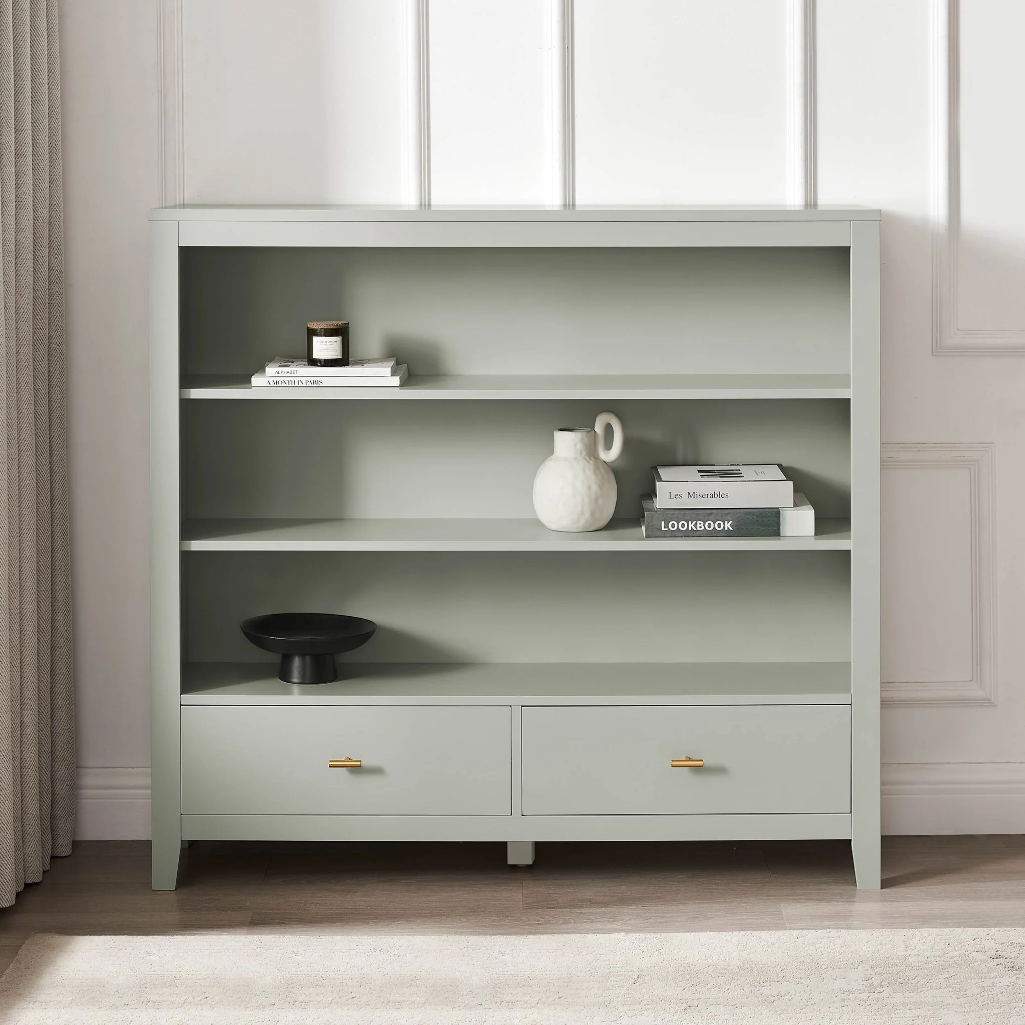 Poppy Bookshelf with Drawer - Sage Green