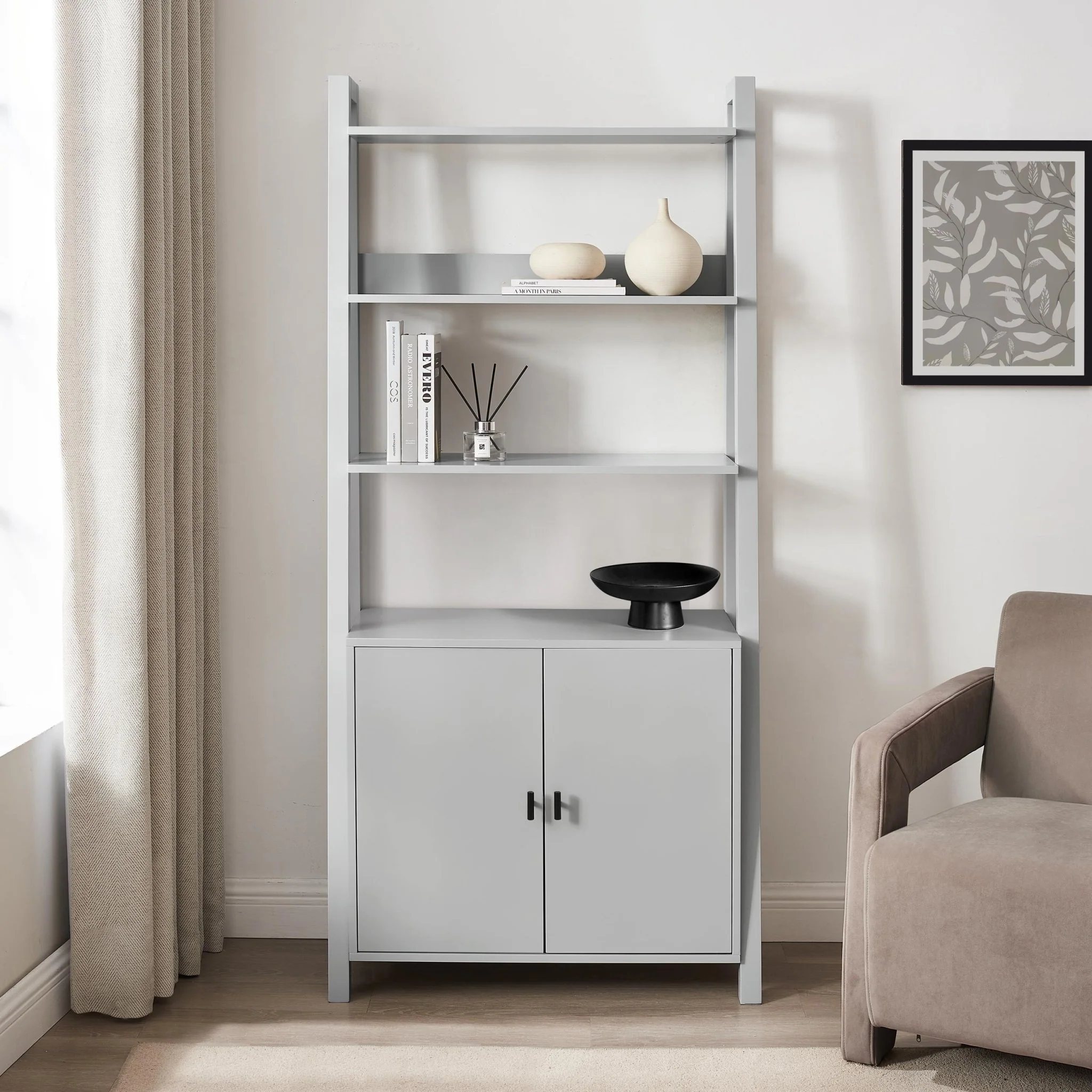 Poppy Hallway Shelf with Cupboard - Grey - Image 2