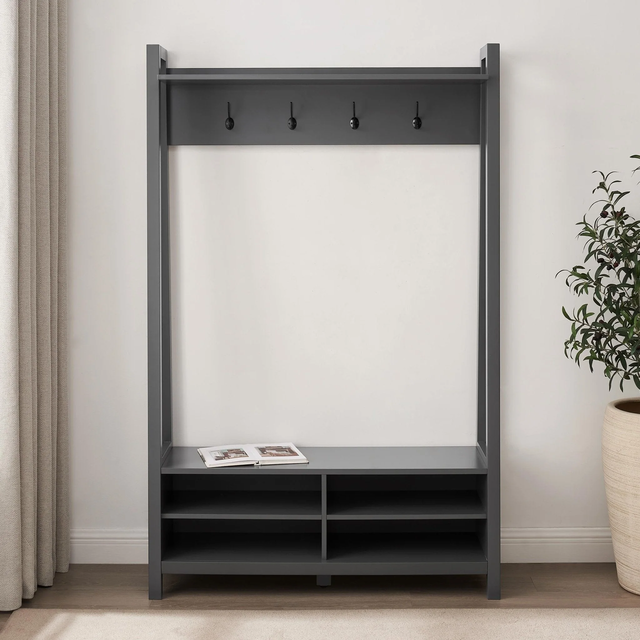 Poppy Hallway Shelf with Hooks - Charcoal