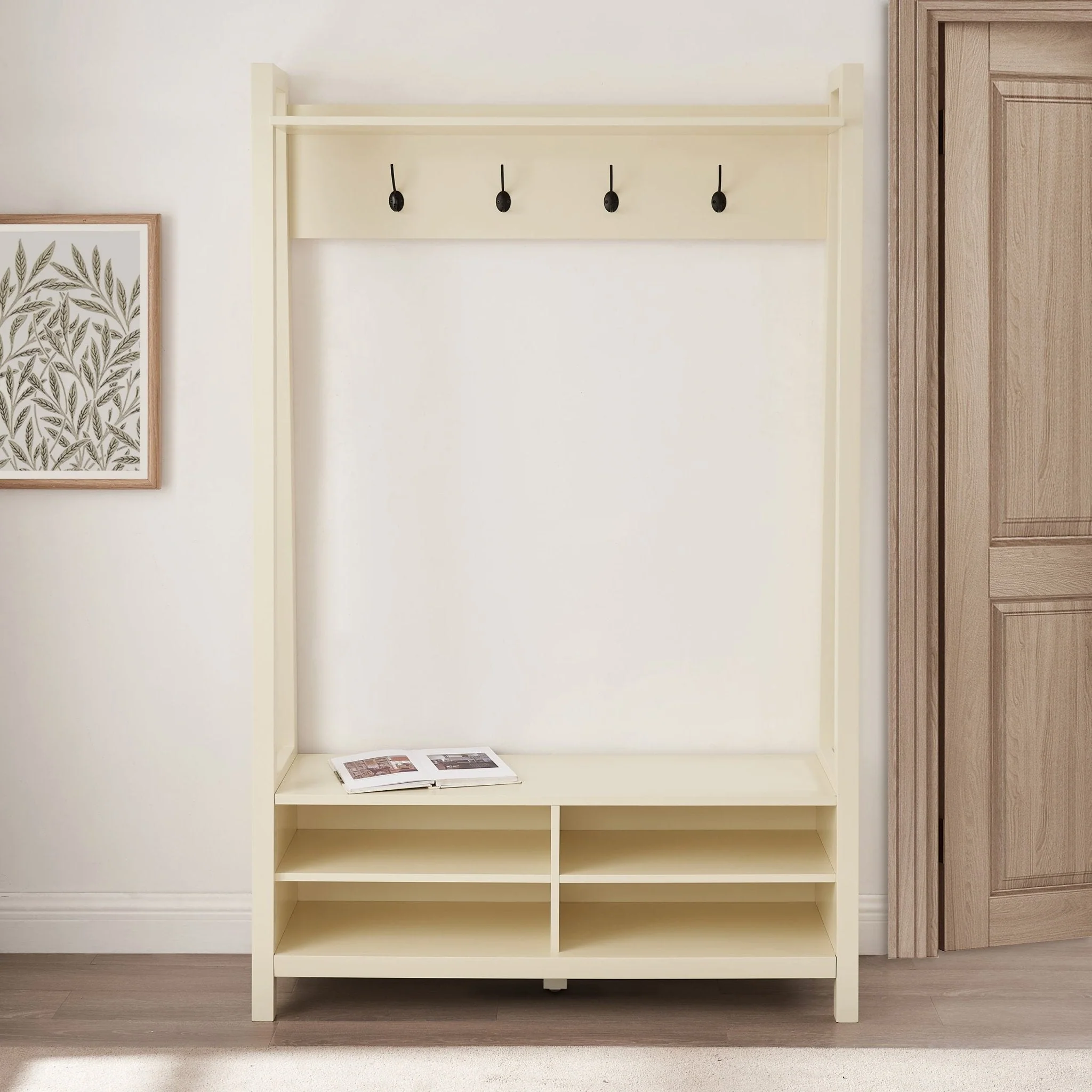 Poppy Hallway Shelf with Hooks - Cream