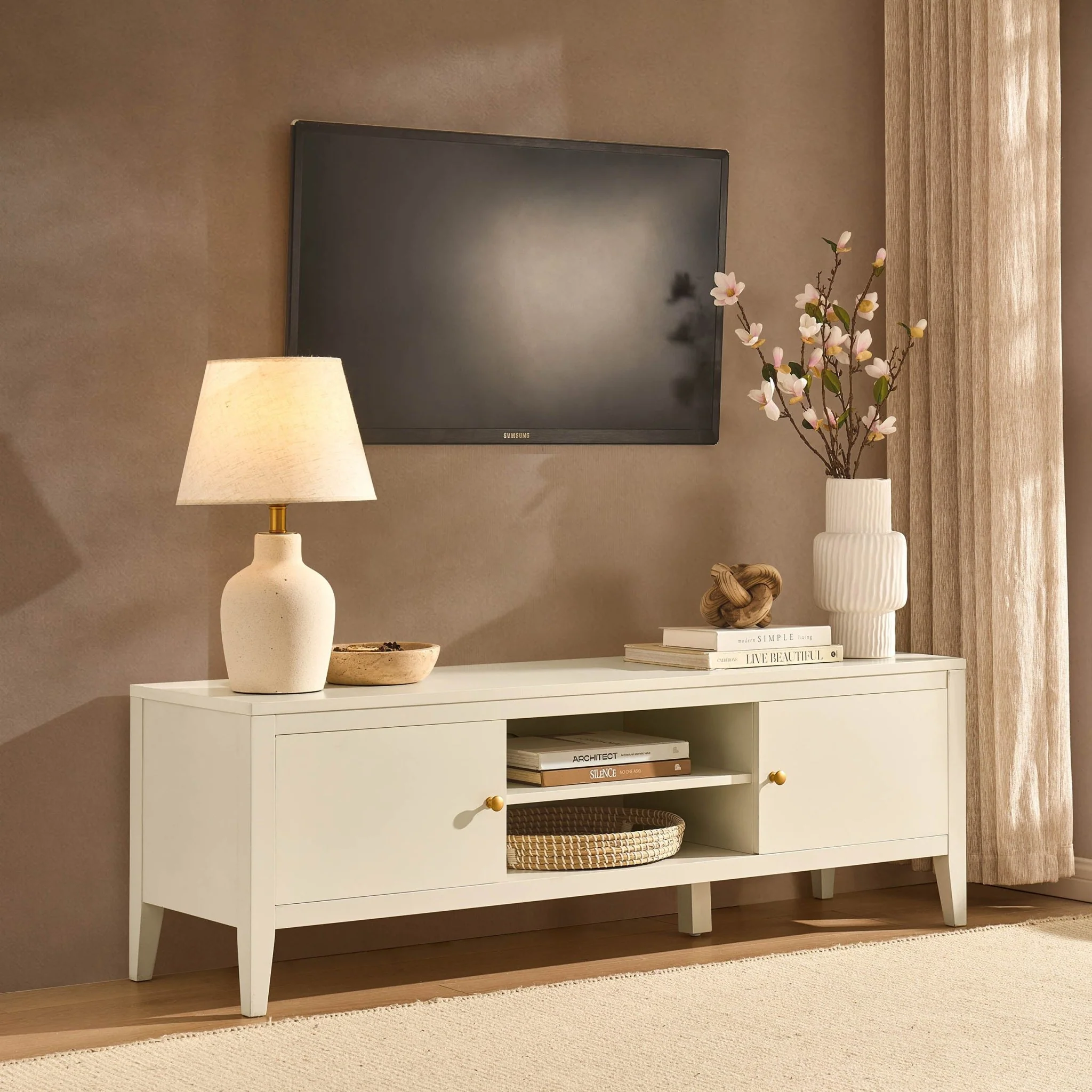 Poppy Tv Unit for TVs up to 55" - Cream - Image 2
