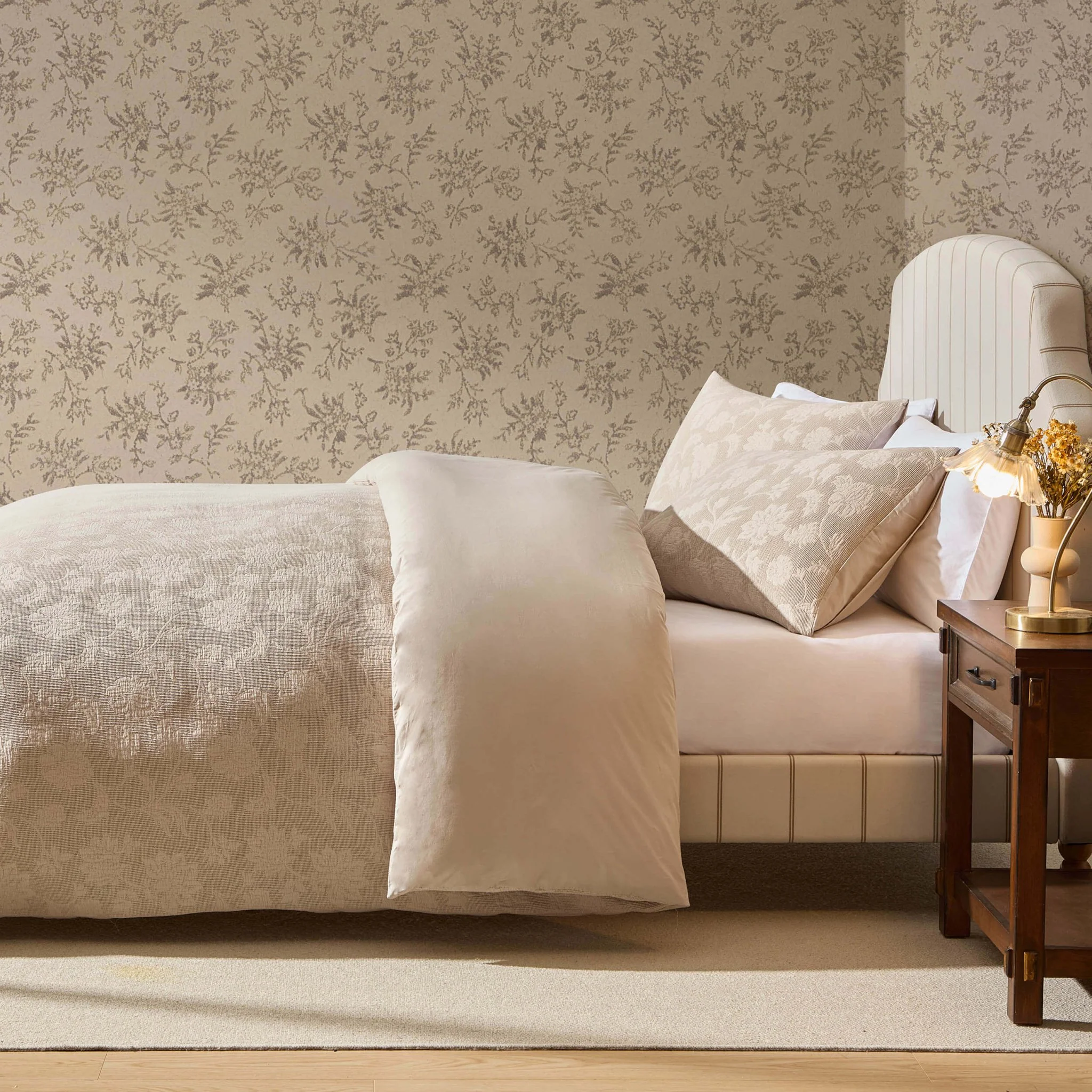 Portia Jacquard Waffle Duvet Cover & Pillowcase Set - Stone