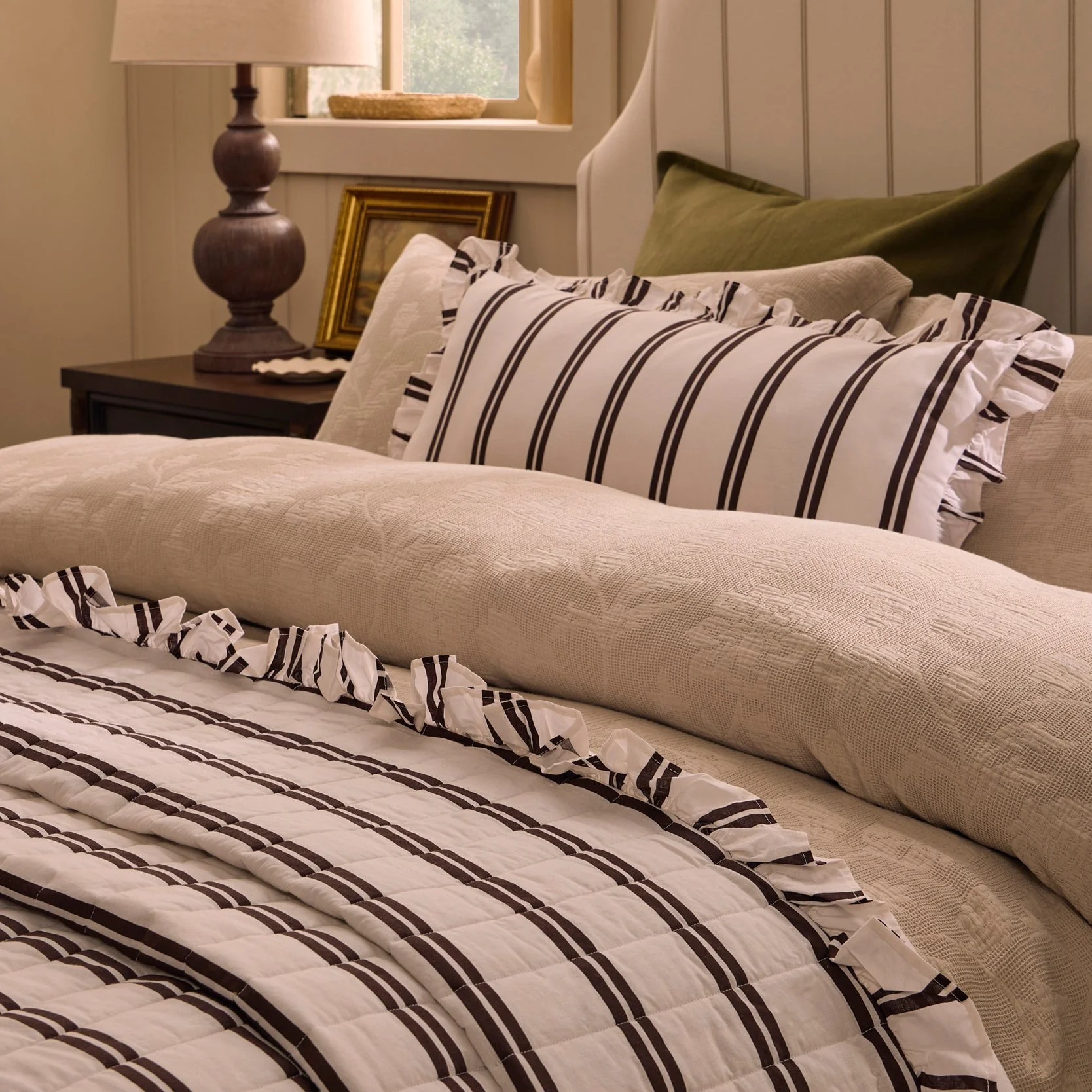 Portia Jacquard Waffle Duvet Cover & Pillowcase Set - Stone - Image 2