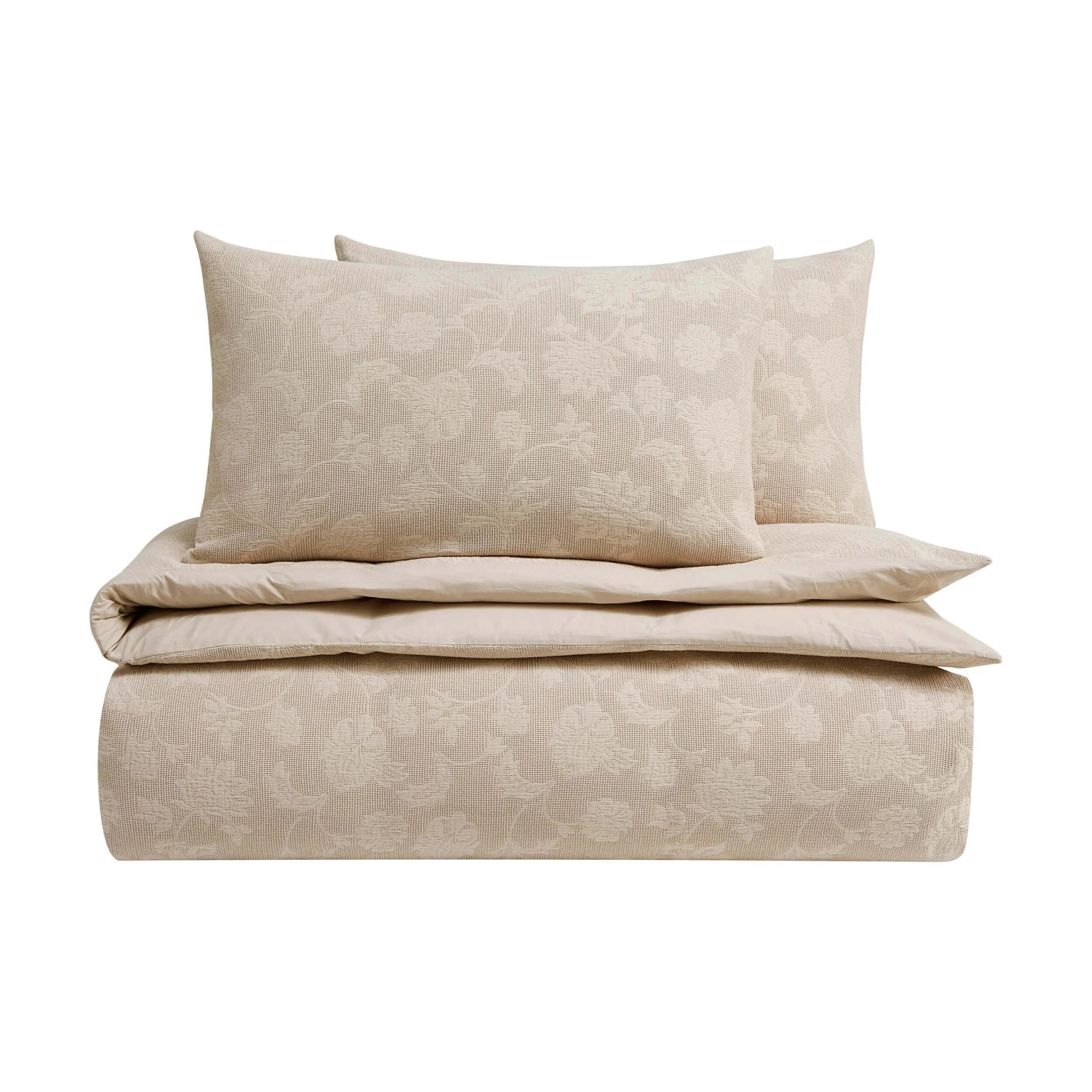 Portia Jacquard Waffle Duvet Cover & Pillowcase Set - Stone - Image 6