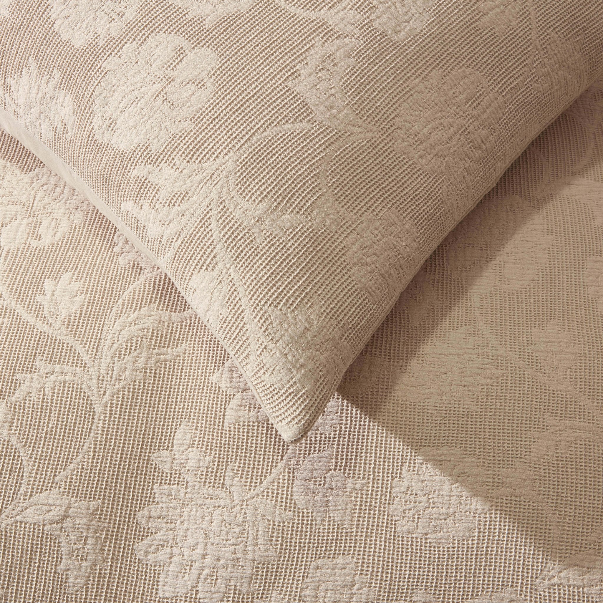Portia Jacquard Waffle Duvet Cover & Pillowcase Set - Stone - Image 7