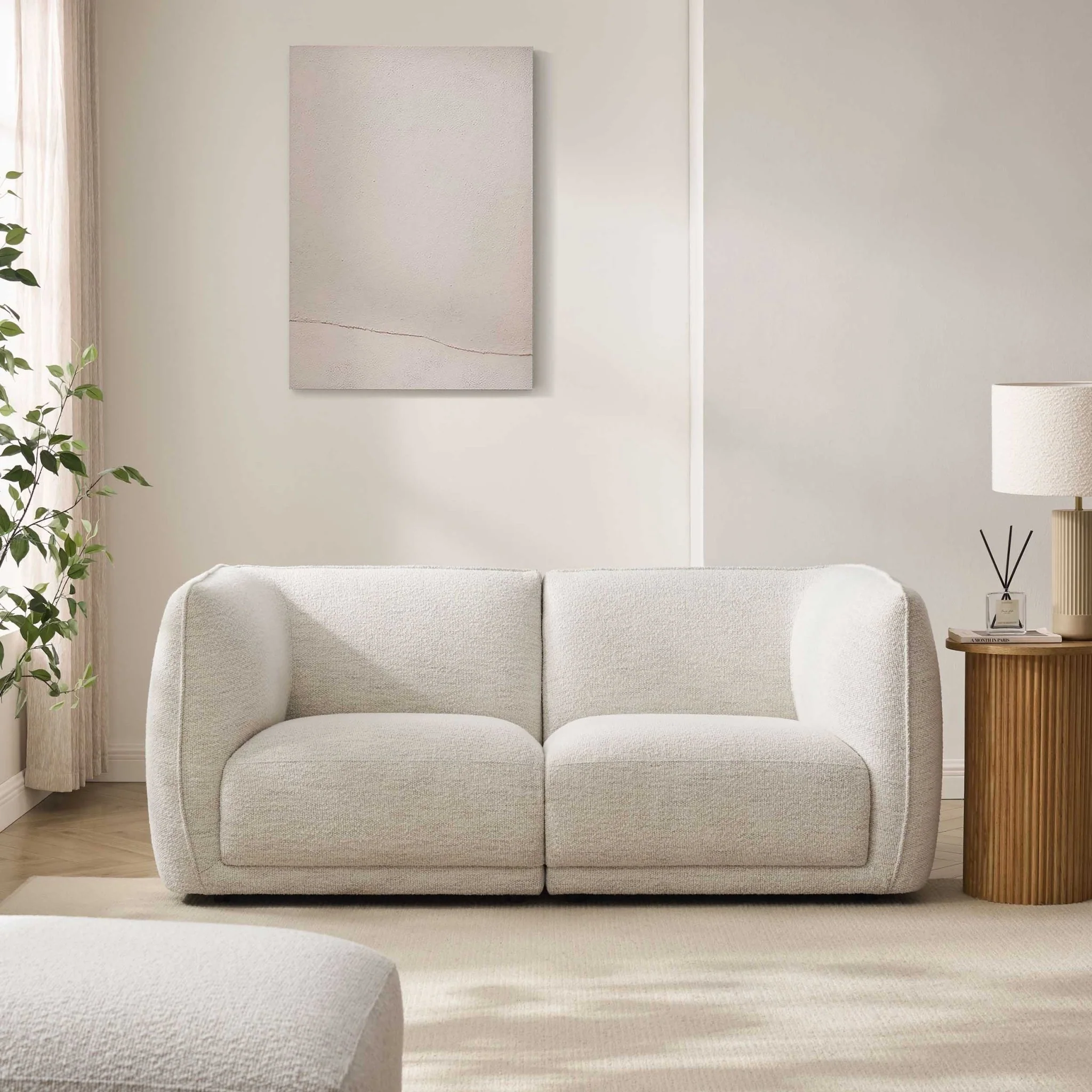 Porto 2 Seater Modular Sofa - Boucle Ivory - Image 2